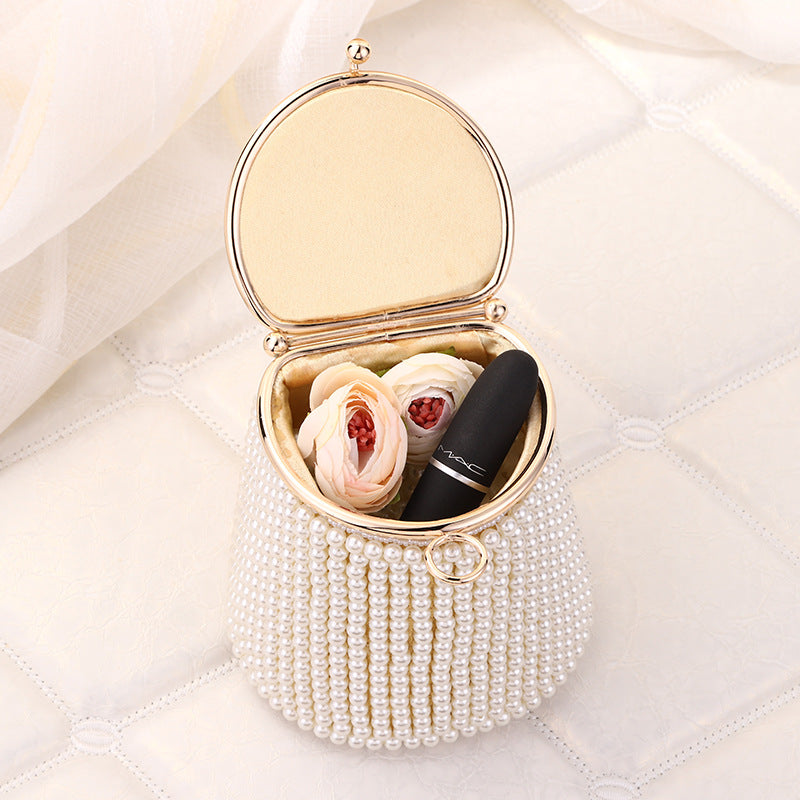 Elegant DIY Pearl Evening Bag for Women - Prom Mini Handbag with Pearl Embellishments, Fashionable Bucket Purse for Parties & Special Occasions