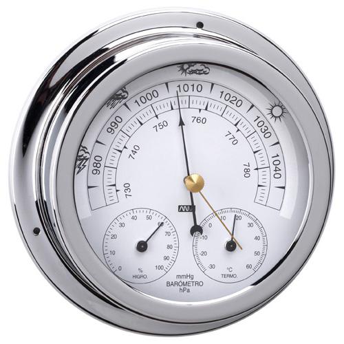Premium Brass Barometer Thermometer Hygrometer Set - 120mm Chrome Plated for Home, Office & Marine Use - Accurate Weather Station Instruments for Indoor Outdoor Climate Monitoring