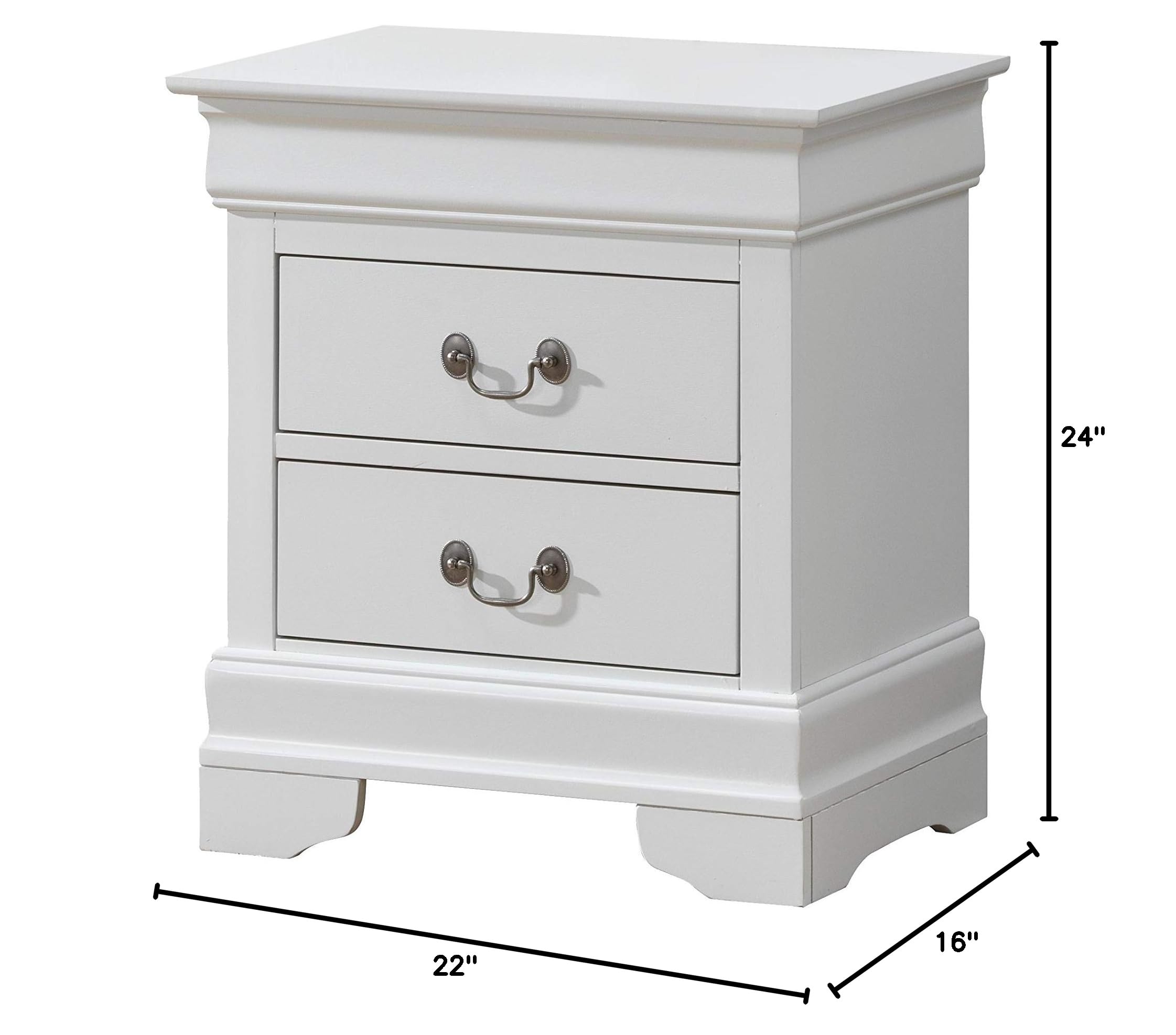 Glory Furniture Louis Phillipe 2-Drawer Wooden Nightstand - White Painted Bedside Table for Bedroom Decor | Perfect for Bedside Storage & Modern Home Furnishing