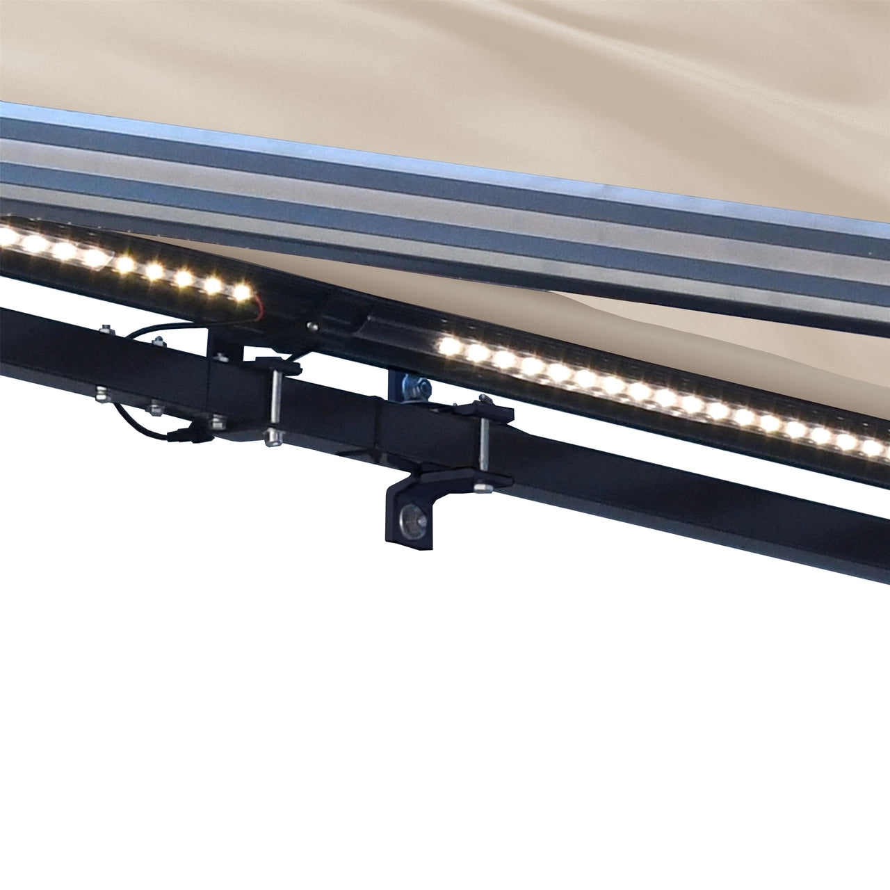 Aleko 20x10 Feet Half Cassette Motorized Retractable LED Patio Awning - Ivory Luxury Outdoor Shade Solution for Deck, Garden & Backyard Relaxation