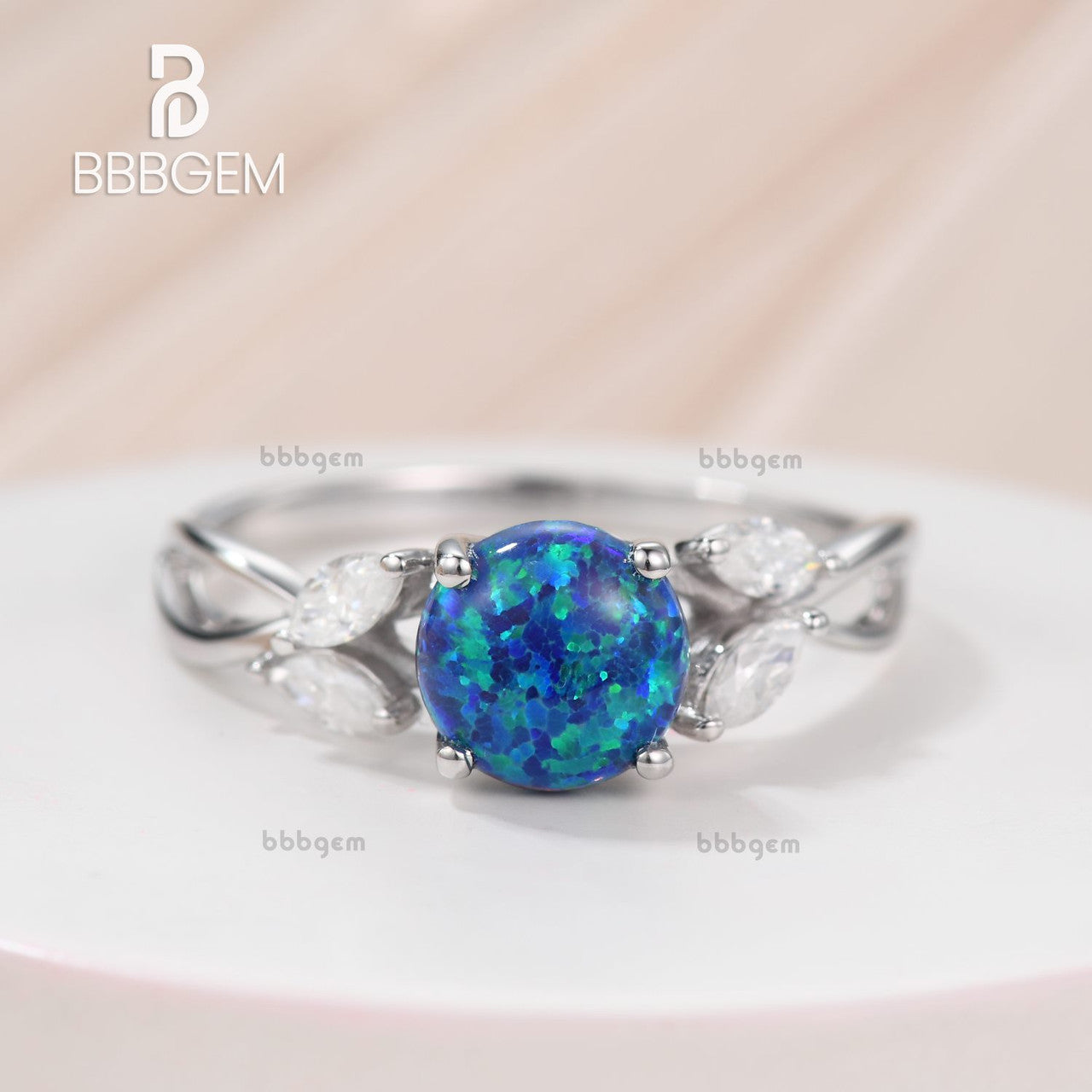 14K/18K Rose Gold Black Blue Opal Moissanite Engagement Ring - Art Deco Style for Wedding, Proposal & Anniversary Gifts