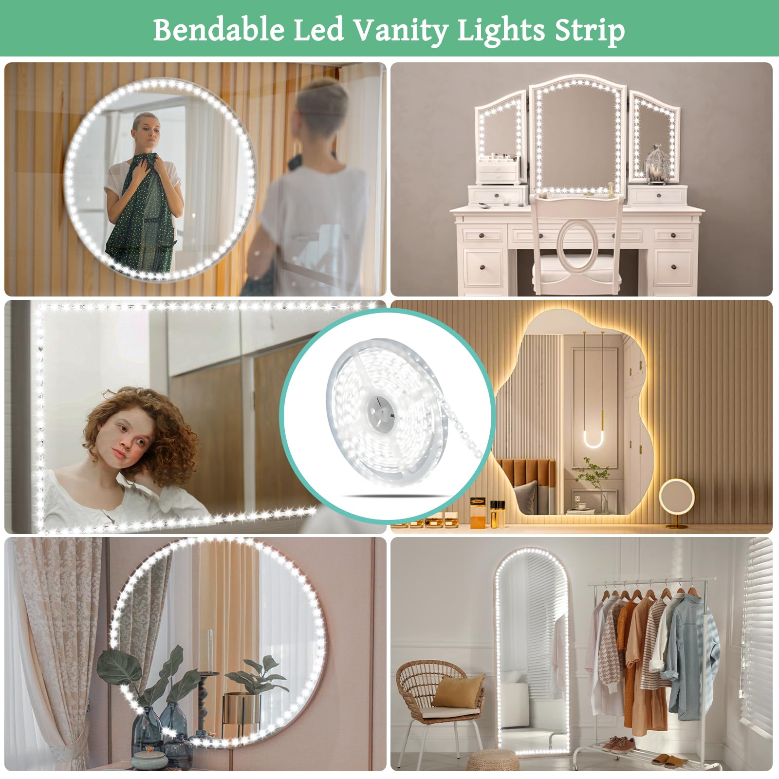 LED Vanity Mirror Lights 13ft - 3 Colors, Adjustable Brightness for Makeup & Dressing Room (Mirror Not Included)