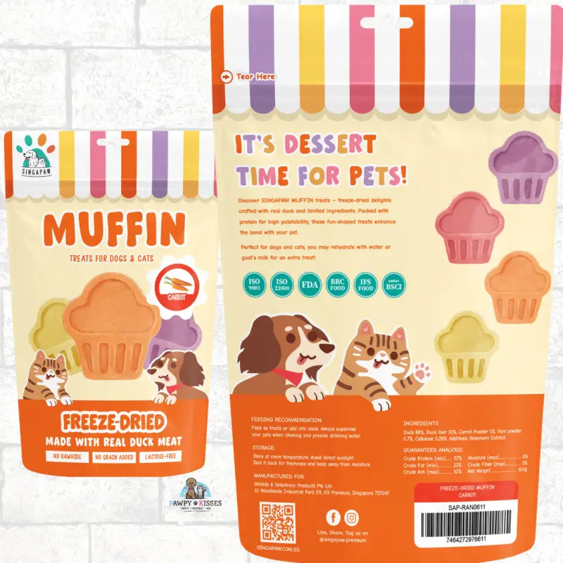 Freeze Dried Muffin Dog & Cat Treats with Real Duck Meat - 100g, 5 Flavor Options | All-Natural Training Snacks for Puppies, Kittens & Adult Pets | Perfect for Reward, Travel & Dental Health Care
