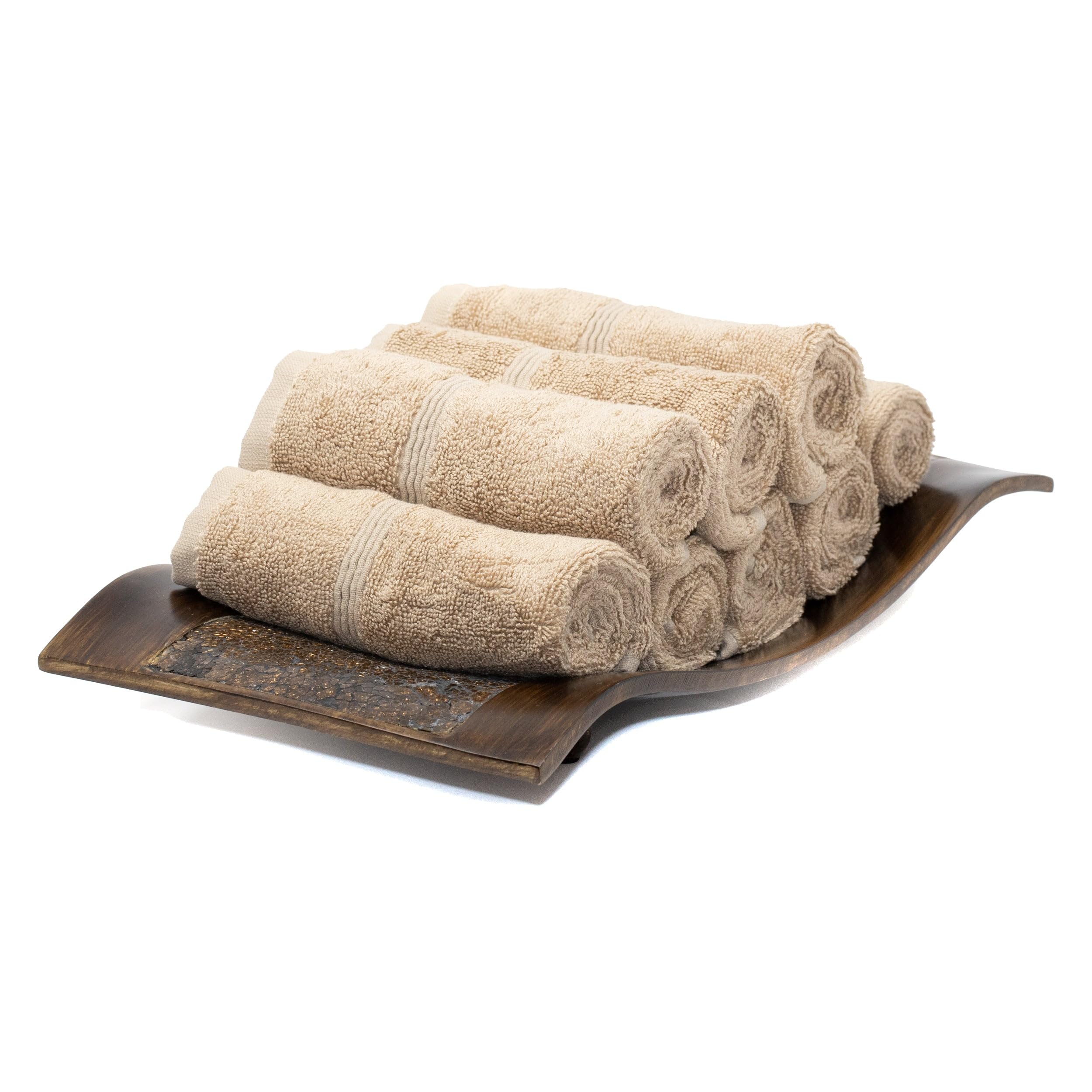 Premium Turkish Towels Set of 8 - 13x13 Inch Soft Bamboo Viscose & Combed Cotton Washcloths - 700 GSM Light Taupe - Spa, Beach & Bath Luxury Towels