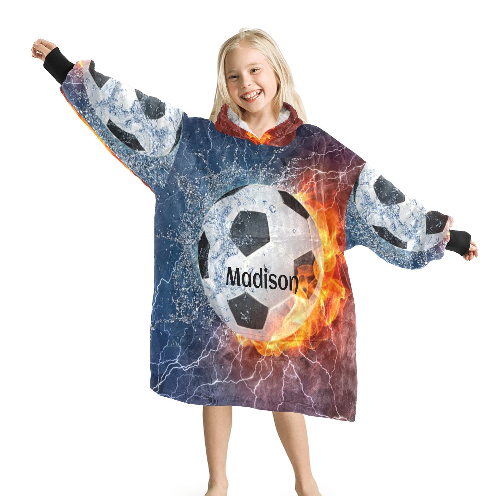 **Custom Oversized Sherpa Blanket Hoodie - Wearable Blanket for Soccer, Baseball & Basketball Fans - Cozy Gift for Kids & Adults - Perfect for Game Nights, Camping & Lounging**