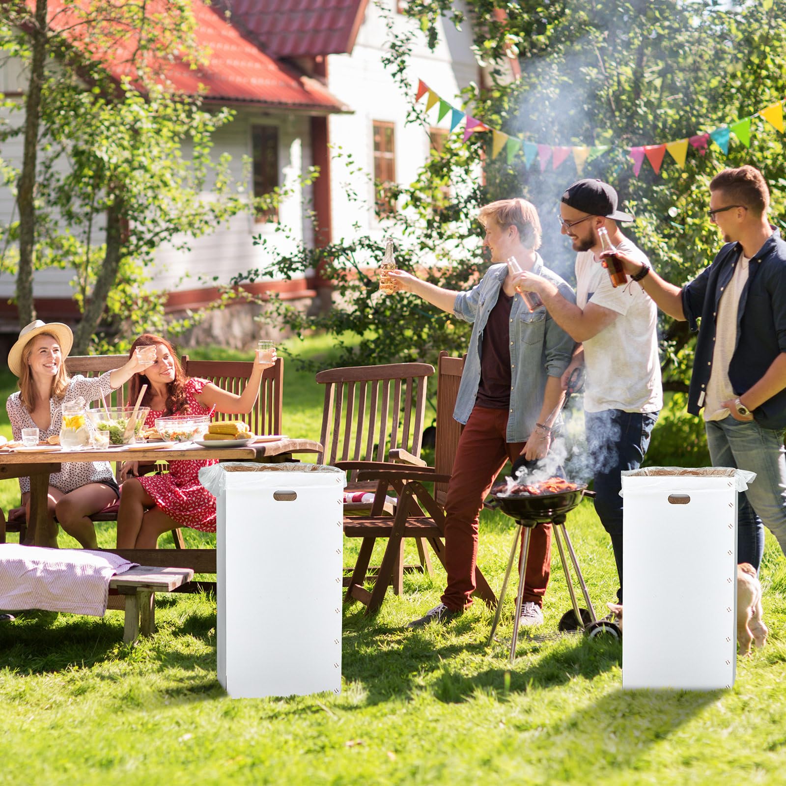 20-Pack 50 Gallon Disposable/Reusable Corrugated Cardboard Trash Cans with 50 Trash Bags - 18