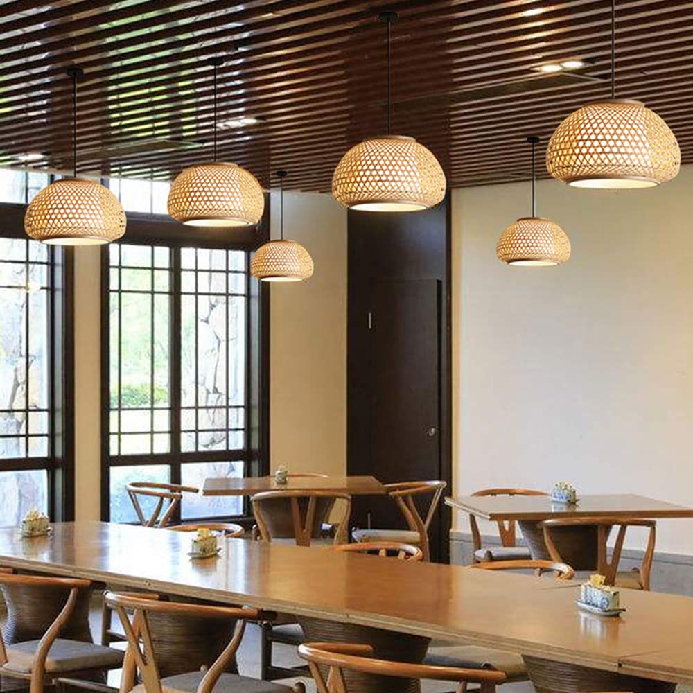 Bamboo Art Pendant Light - Chinese Style Wicker Lantern Suspension Lighting with E27 Socket for Kitchen Island, Bedroom, Restaurant & Coffee Bar | Rustic Home Decor & Ambient Dining Lighting