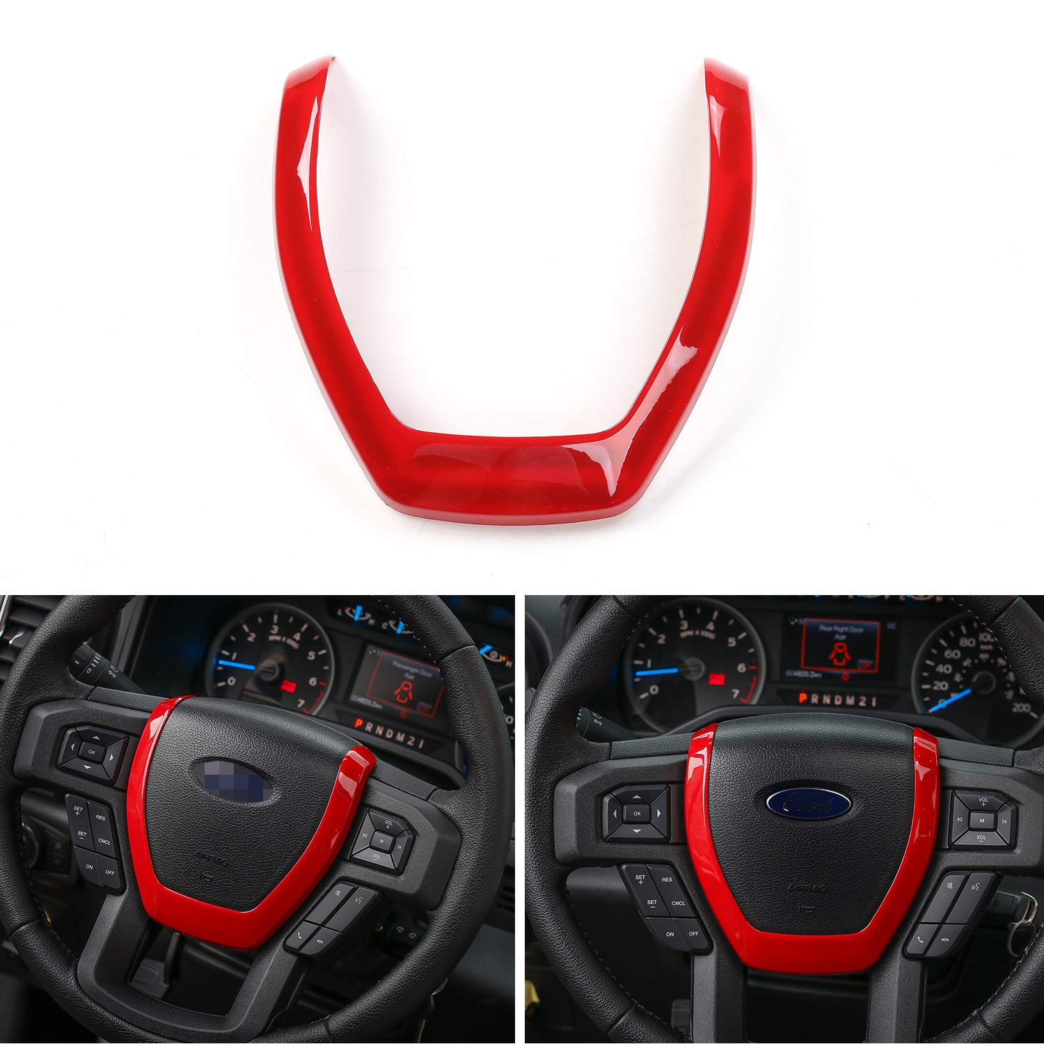 Premium Red Leather Steering Wheel Cover for Ford F150 2015-2020 - Custom Fit Interior Trim Accessory for Comfort & Style - Perfect for Daily Commute & Road Trips
