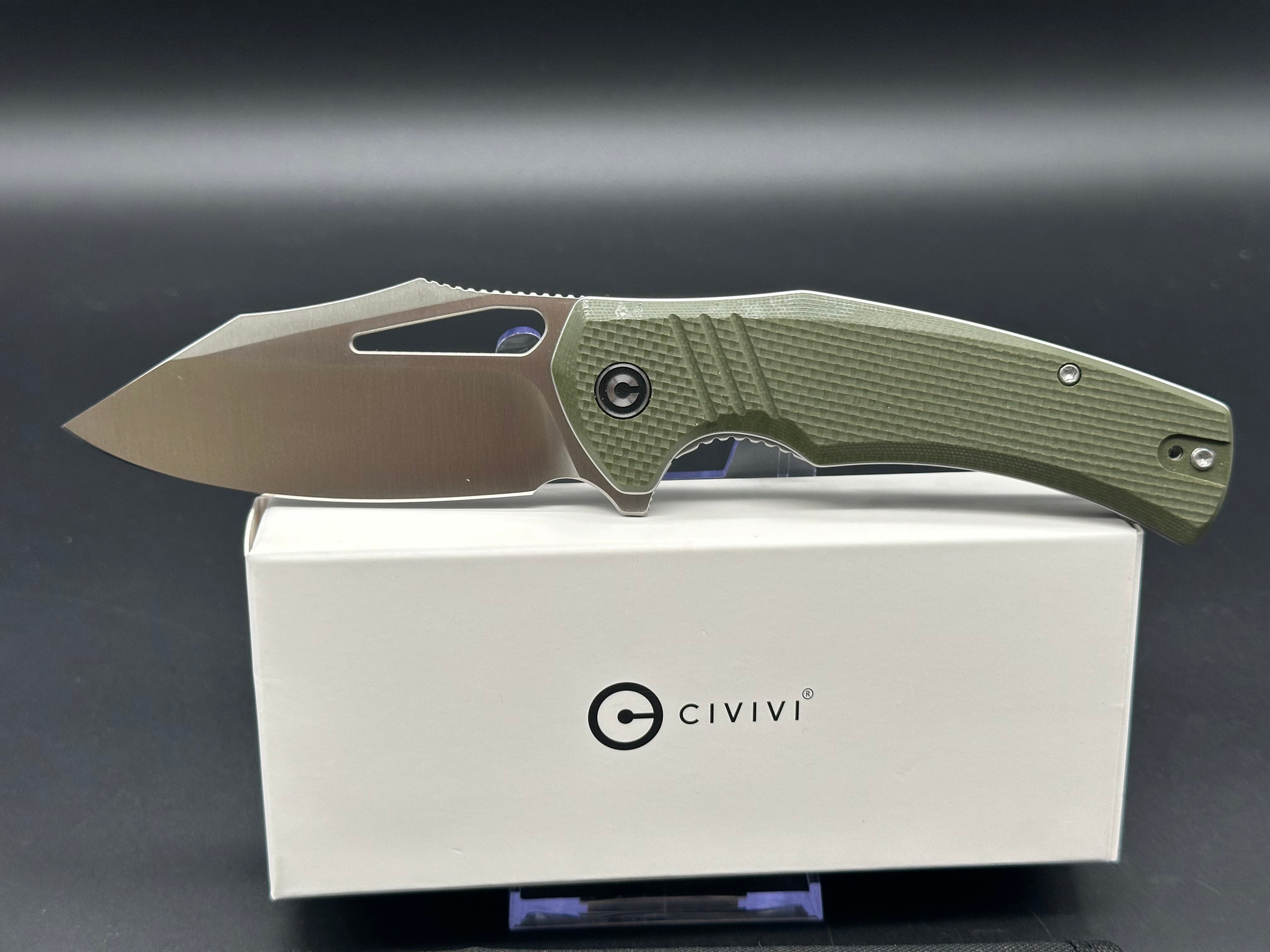 CIVIVI Bulltusk Folding Knife - OD Green Coarse G10 Handle, 14C28N Clip Point Plain Edge Satin Finish - Perfect for Camping, Hiking & Outdoor Survival