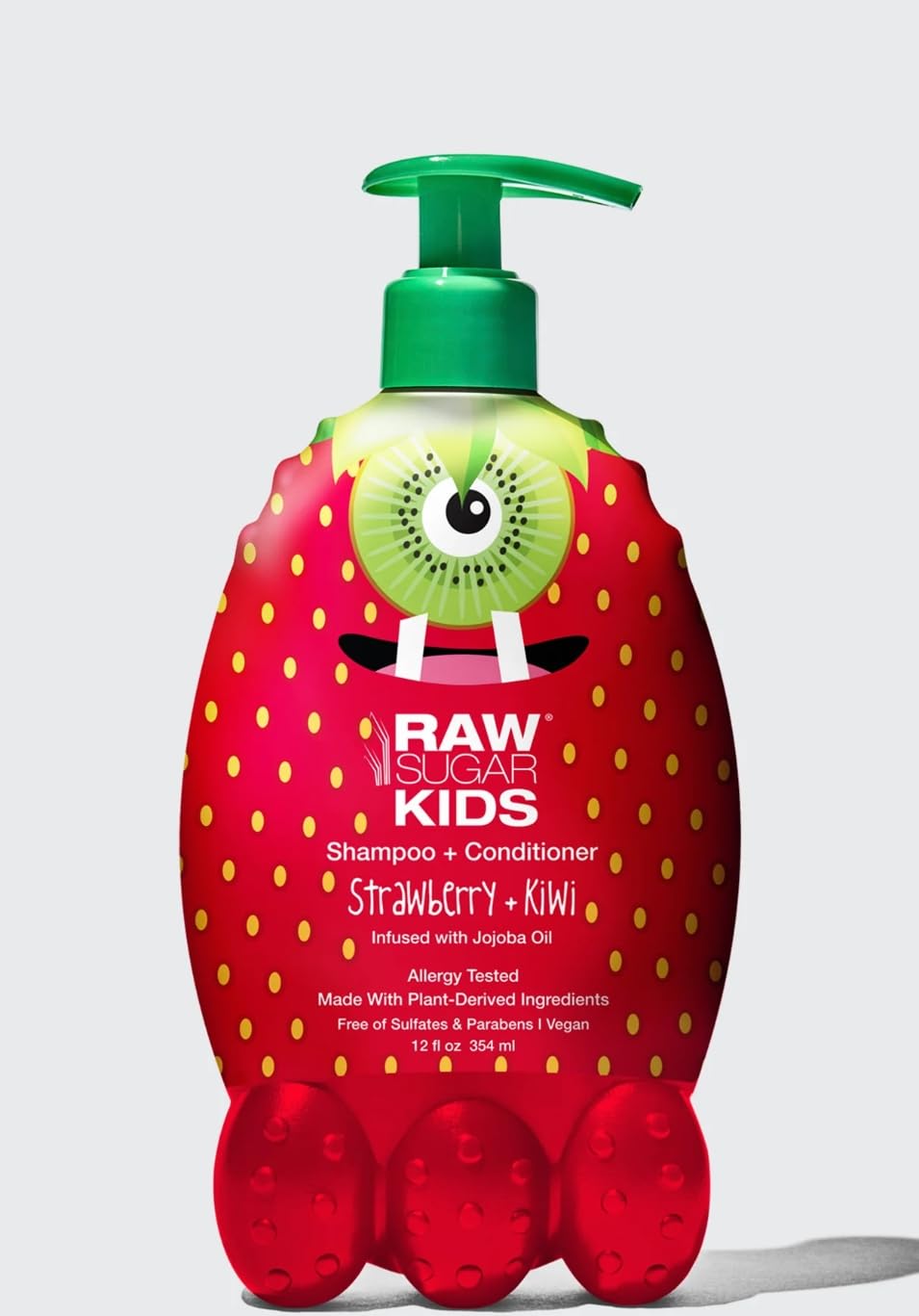 Raw Sugar Kids 2-in-1 Shampoo & Conditioner for Children - Strawberry & Kiwi Scented, 12oz with Pump | Gentle Hair Care for Kids, Perfect for Daily Bath Time & Sensitive Scalps