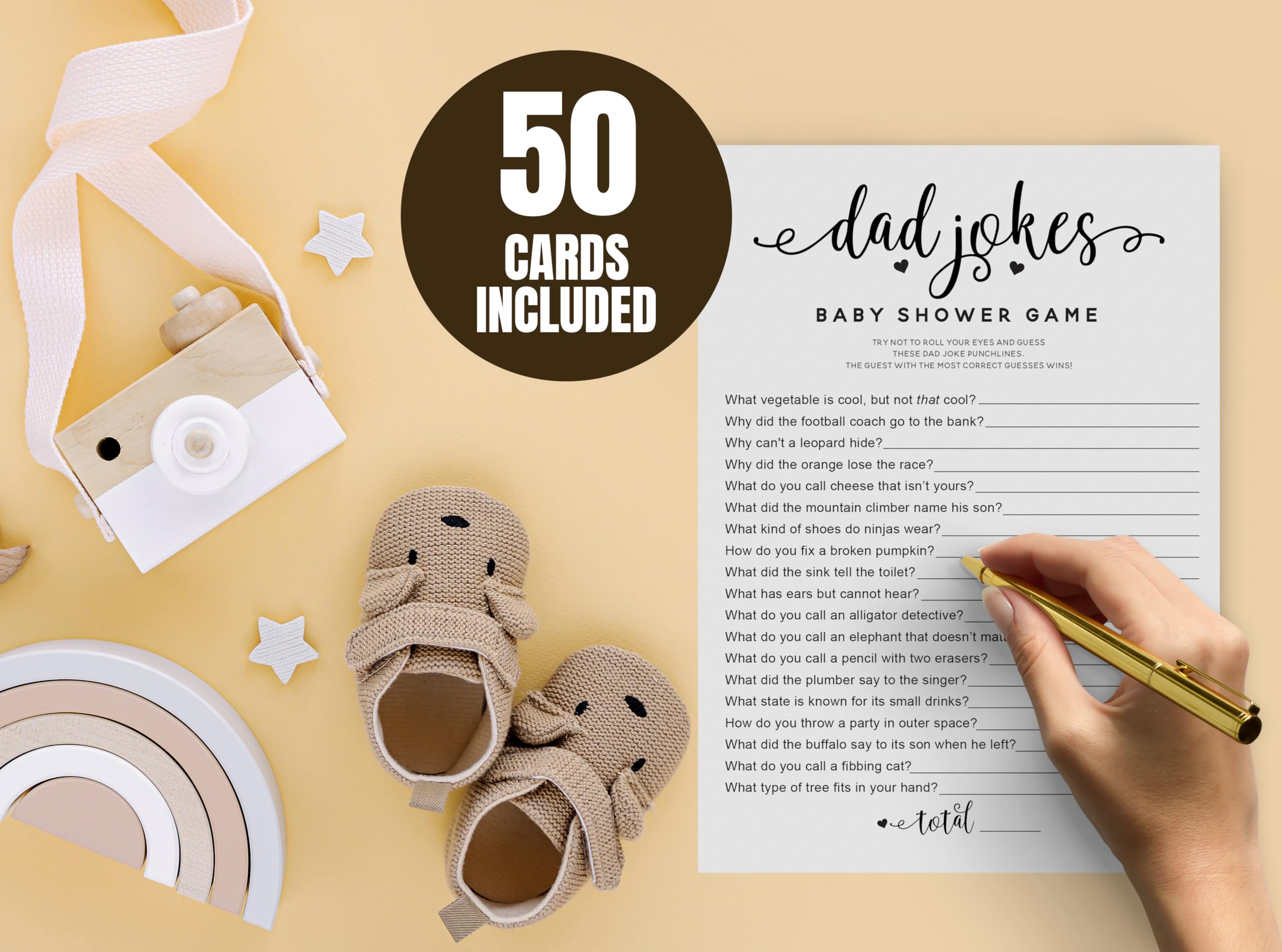 50 Pack Baby Shower Games - Fun Dad Joke Game Set for Baby Showers, Baby Sprinkles & Parties - Perfect for Gender Reveals, Bridal Showers & Family Gatherings
