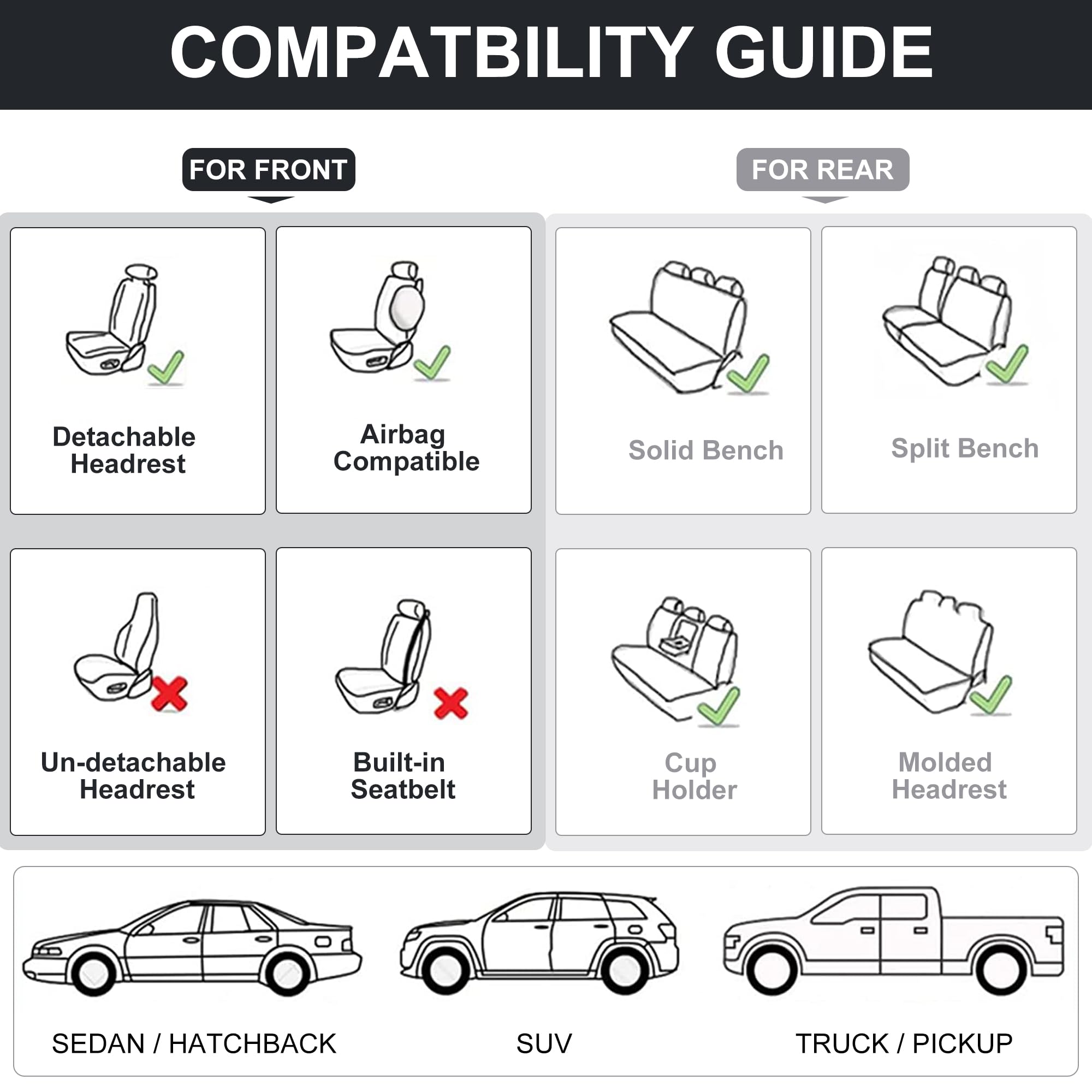 Premium Black Leather Car Seat Covers - Universal Waterproof Front Seat Protectors for Sedans, SUVs & Trucks | Durable Auto Interior Accessories for Comfort & Style | Perfect for Daily Commute, Road Trips & Family Travel