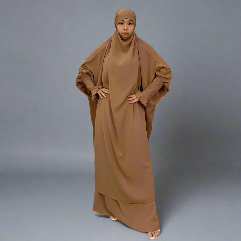 2-Piece Nida Overhead Jilbab Prayer Dress Set for Muslim Women - Perfect for Salah, Mosque, and Islamic Religious Occasions