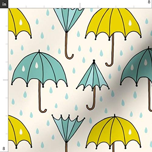 Umbrella Day Rain Raindrops Printed Minky Fabric - Chartreuse Teal Umbrellas Gender Neutral Design - Fat Quarter for Sewing Baby Blankets, Quilt Backing & Plush Projects - Soft & Durable for DIY Crafts, Nursery Decor & Cozy Home Accessories