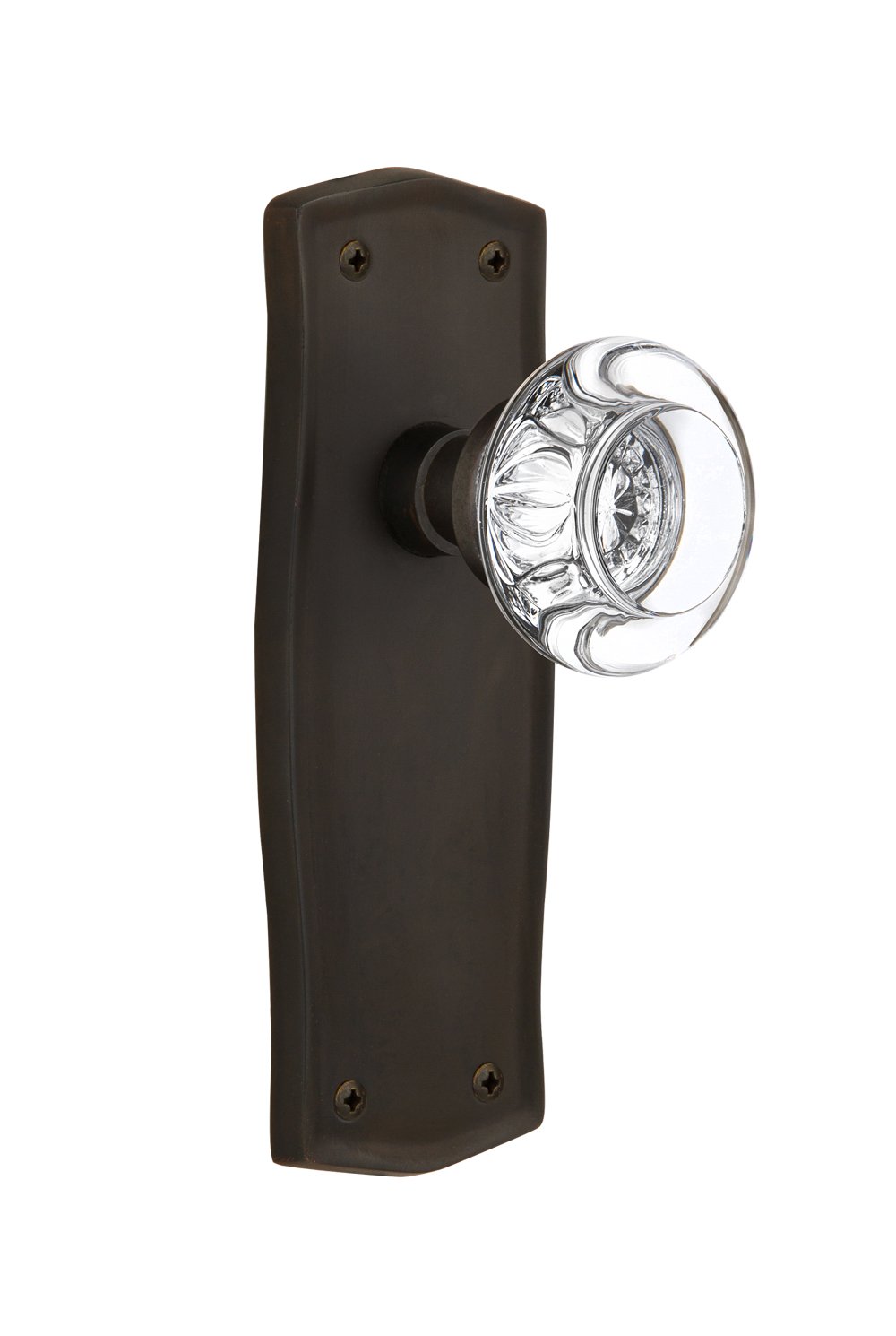 Nostalgic Warehouse Prairie Plate with Round Clear Crystal Glass Knob - Double Dummy Oil-Rubbed Bronze Cabinet Hardware for Vintage Kitchen & Bathroom Renovation