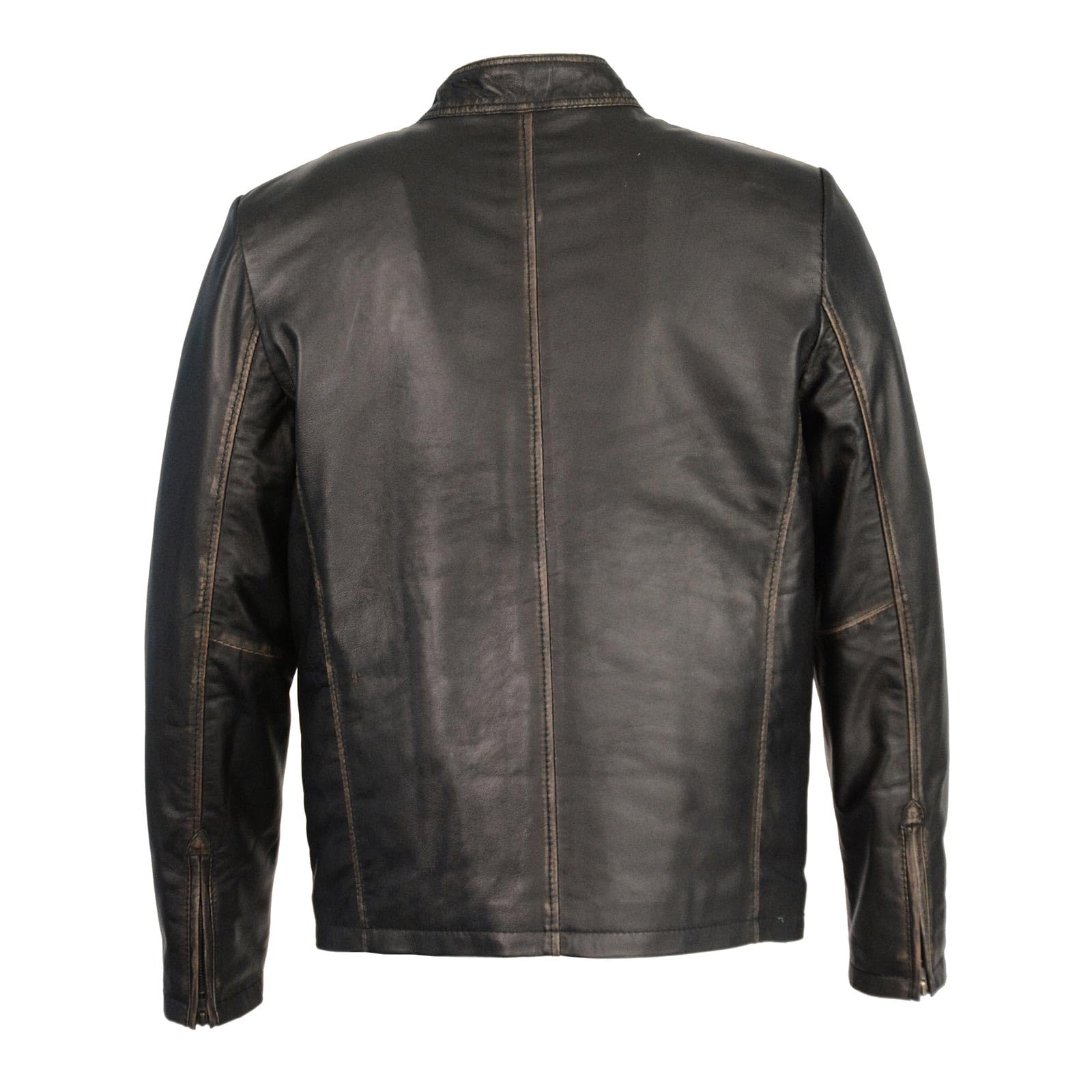 Milwaukee Leather SFM1855 Men's Black & Brown Motorcycle Jacket - Genuine Leather Biker Jacket with Throat Latch for Riding, Cruising & Motorcycle Events