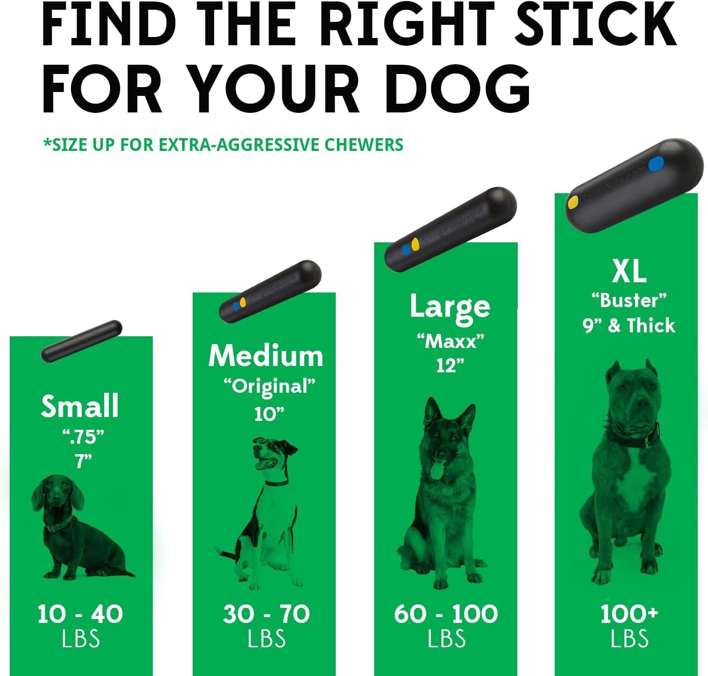 Goughnuts Virtually Indestructible Dog Chew Toy Stick for Aggressive Chewers - Heavy Duty Durable Small Breed Dog Toy (Black) | Perfect for Training, Teething, and Playtime for Strong Chewers