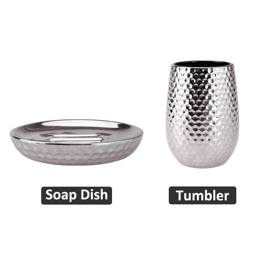 Premium Silver Moroccan Trellis Bathroom Accessories Set - Includes Soap Dispenser, Toothbrush Holder, Tumbler & Soap Dish | Elegant Bath Decor for Modern Homes, Wedding Gifts & Spa Retreats