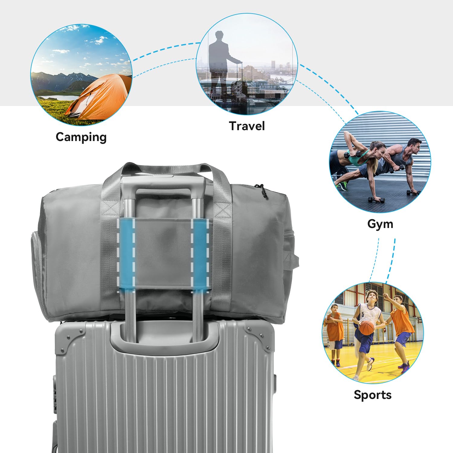 VICTORIATOURIST Water-Resistant Gym & Travel Duffel Bag for Men & Women with Shoe Compartment - Perfect for Sports, Workout, Weekend Trips & Overnight Travel (Silver Gray)
