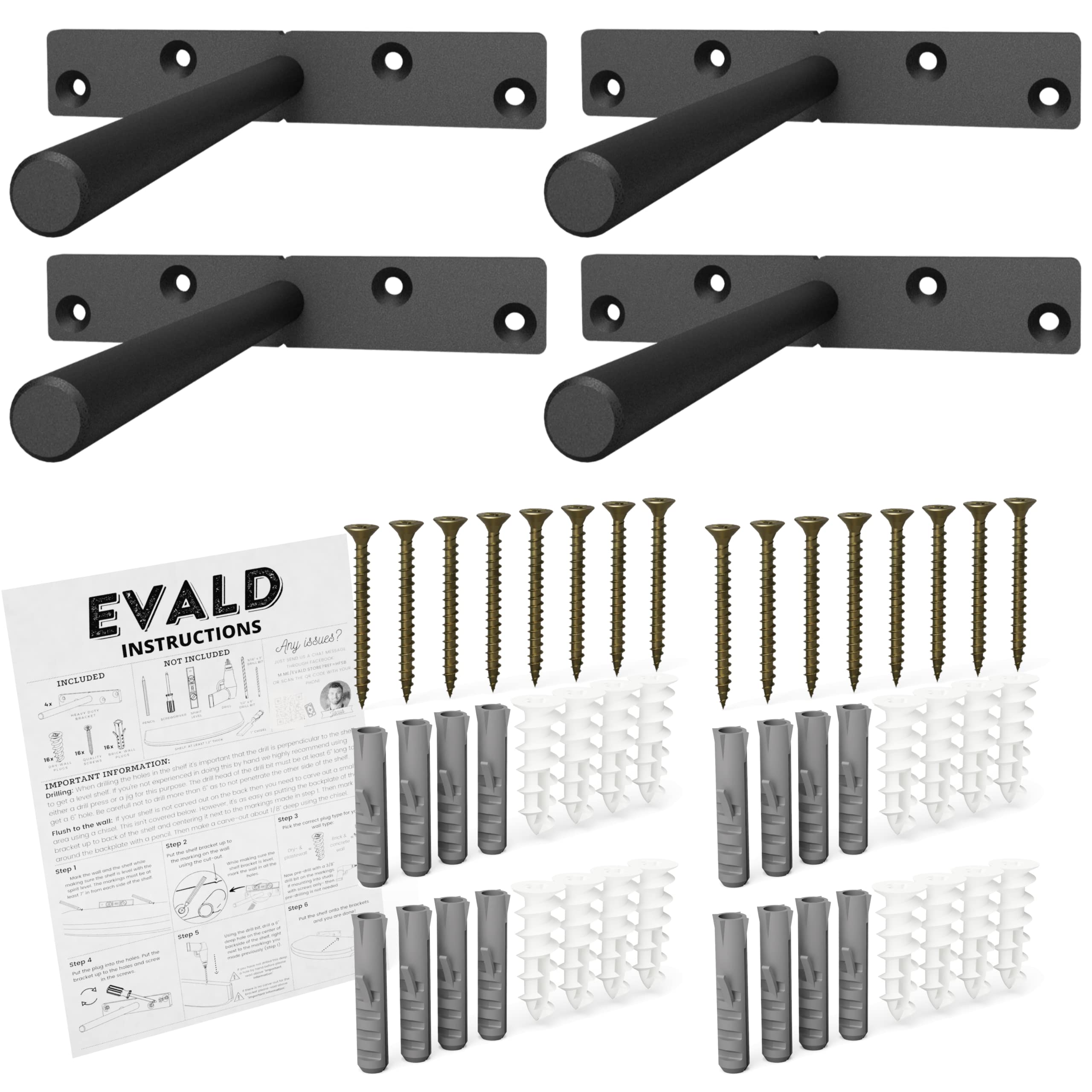 Heavy Duty Floating Shelf Bracket 6-Inch - Invisible Shelf Support with Anchors - Sturdy Mantel Mount for Home Office Decor - Fireplace Shelf Hardware (4 Pack) - Perfect for Living Room, Bedroom & Kitchen Storage Organization