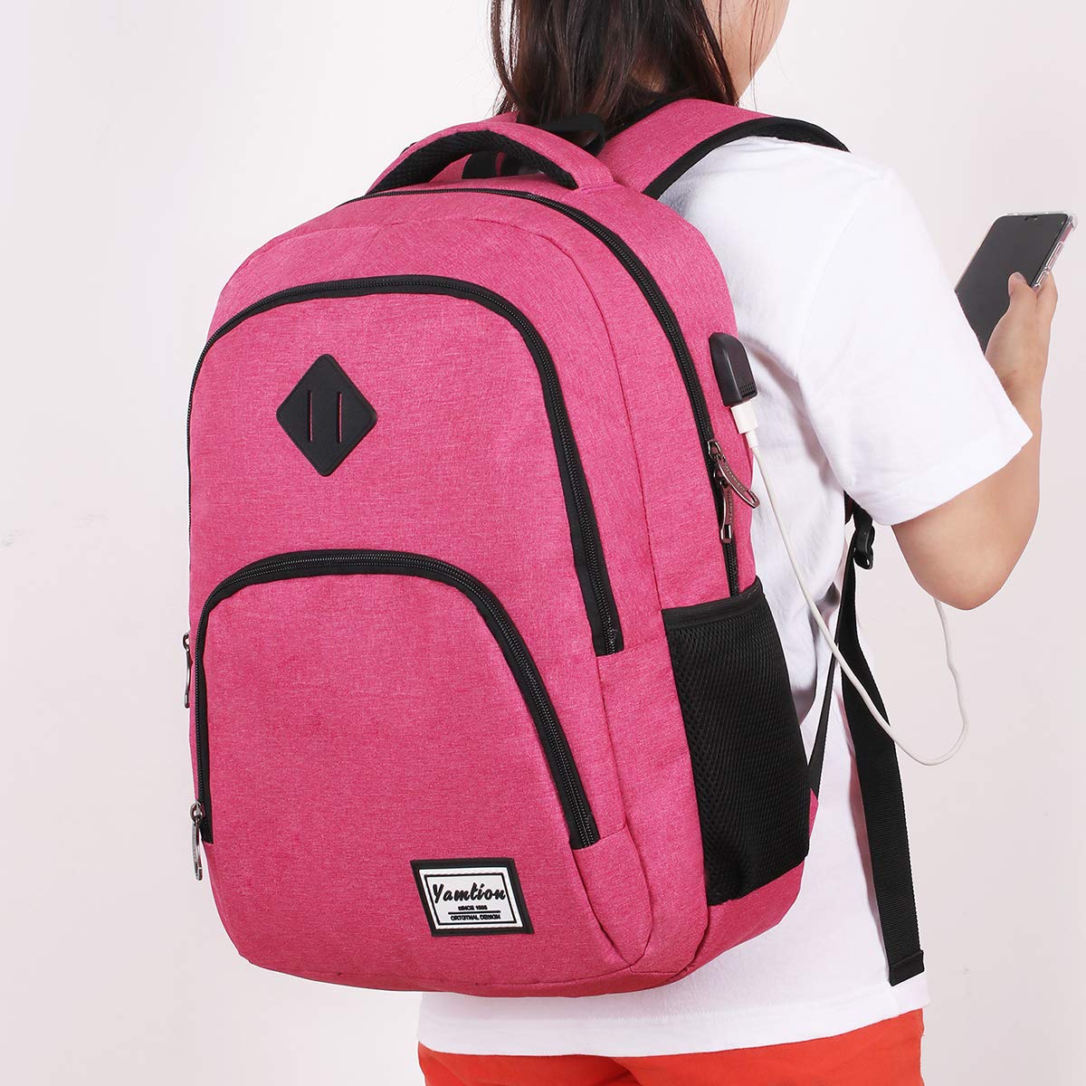Stylish Pink Backpack for Women & Teen Girls - USB Charging Port School & College Backpack - Perfect for Daily Commute, Campus Life & Travel Accessories
