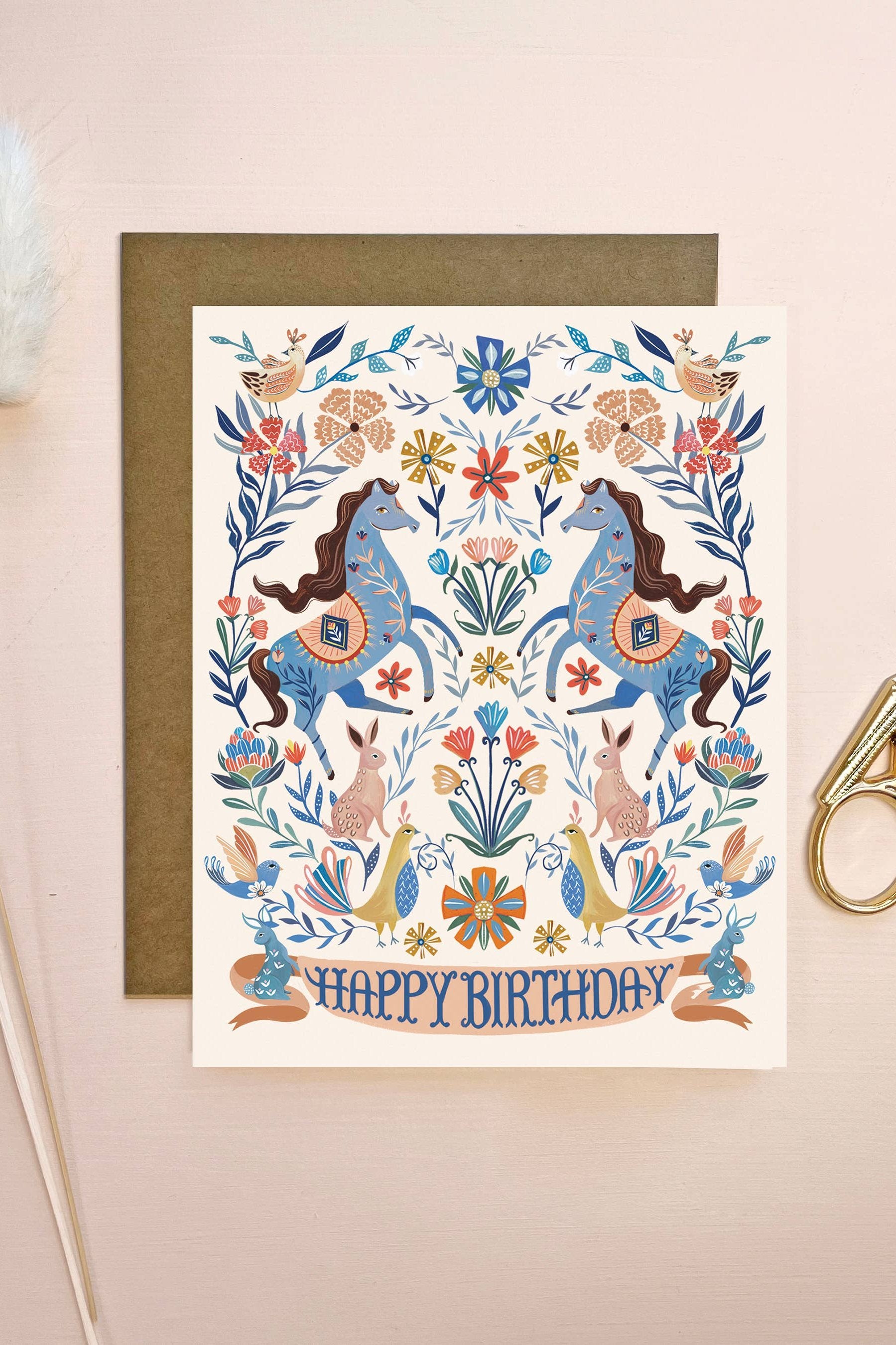 Folk Pony Greeting Cards - Handmade Vintage Style Birthday & Thank You Cards for All Occasions - Perfect for Weddings, Anniversaries, and Special Events
