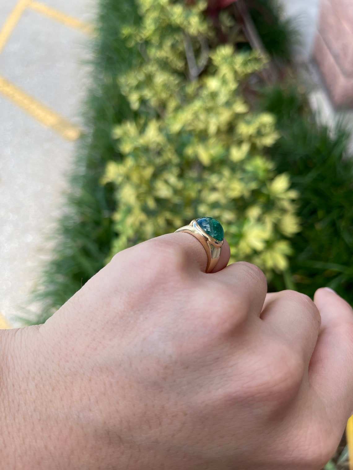 6.23 Carat Natural Emerald Cabochon Ring - Rich Green Gemstone in 14K Gold for Women & Men - Perfect for Engagement, Wedding & Everyday Elegance