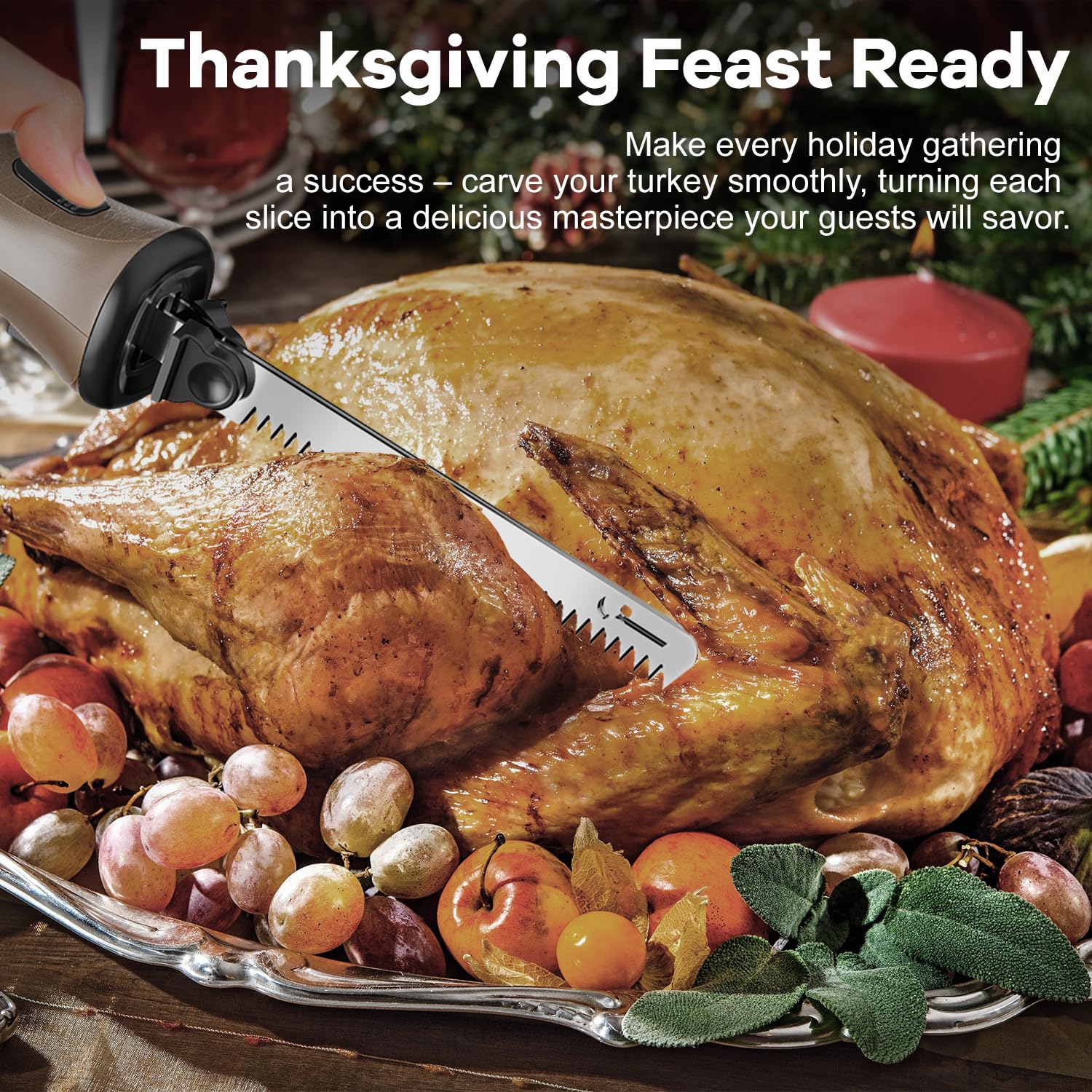 Electric Knife for Meat Slicing - Stainless Steel Carving Knife Set for Poultry, Bread, Foam Crafts with Spare Serrated Blades (Medium) - Perfect for Thanksgiving, BBQ, Cooking & DIY Projects