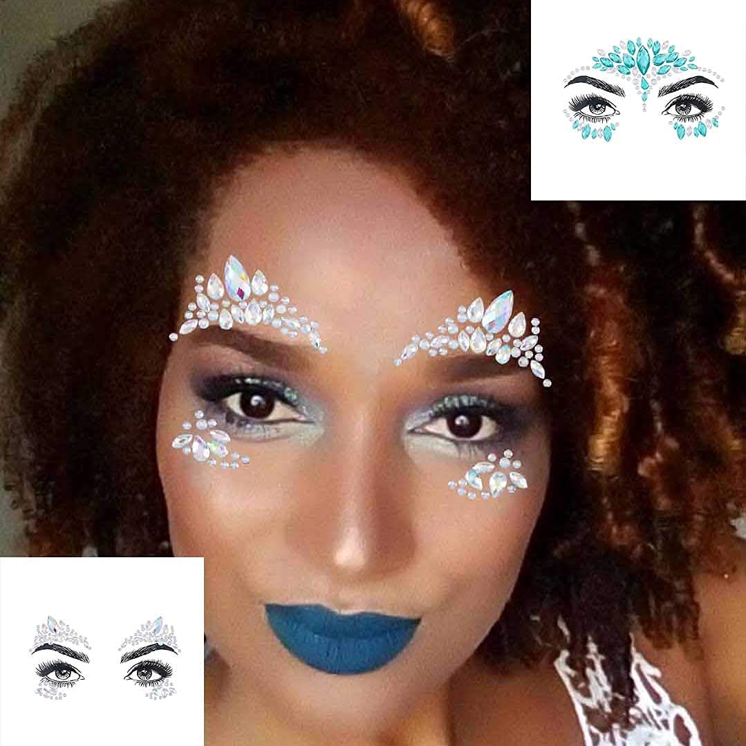 Sparkling Rhinestone Face Stickers - Mermaid & Festival Face Gems - Waterproof Temporary Body Jewelry for Women & Girls (2 Sets) - Perfect for Parties, Concerts & Costume Events