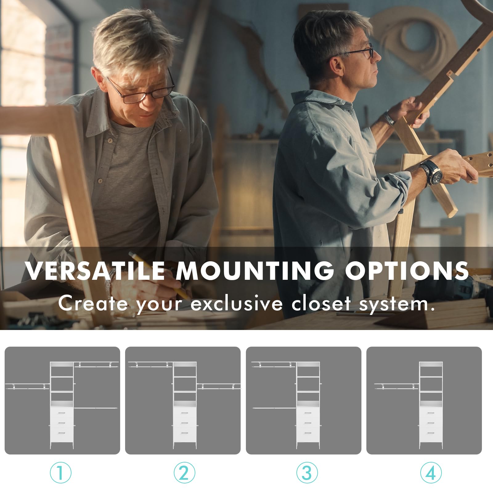 8FT Walk-In Closet Organizer System with 3 Shelving Towers & Drawers - 96