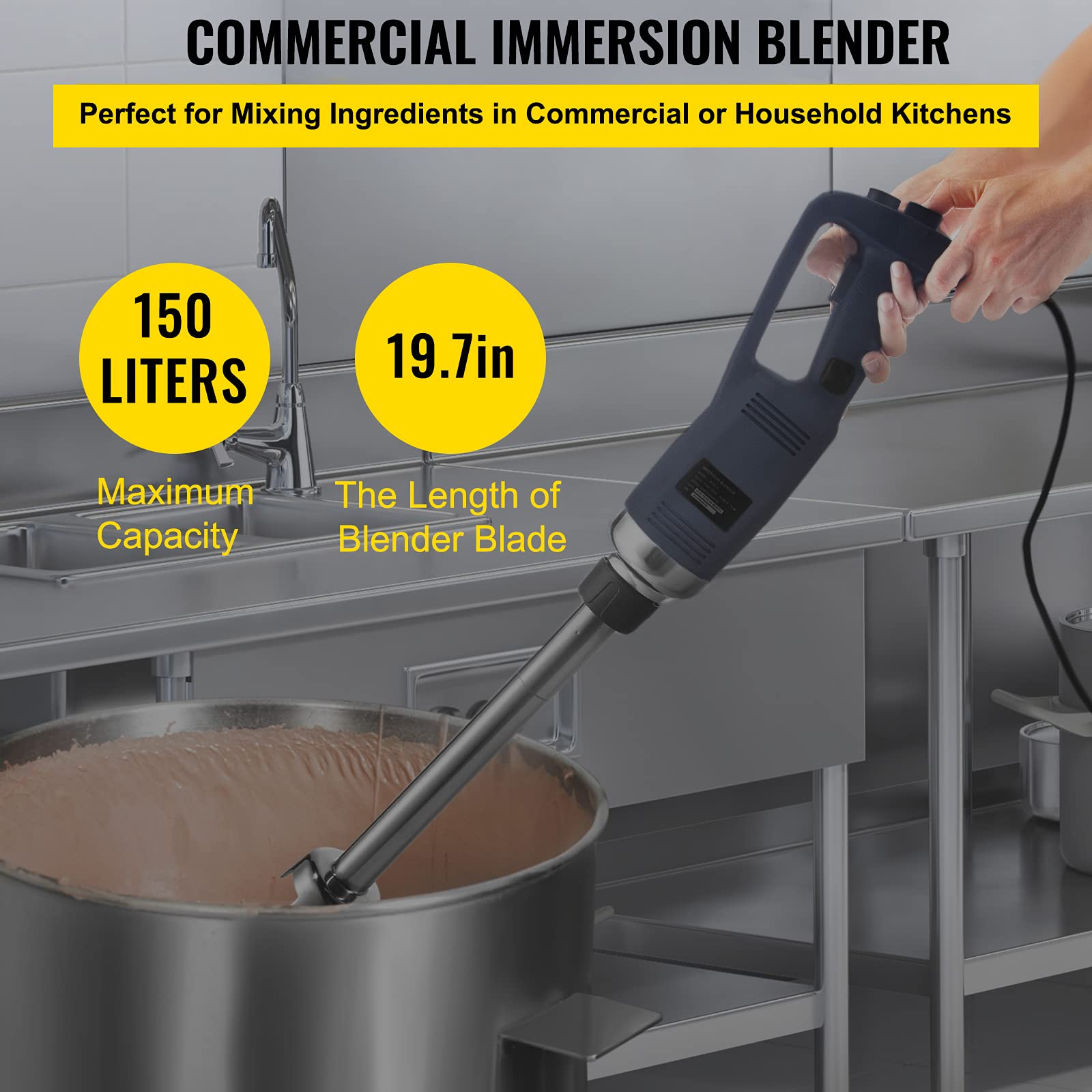VEVOR 750W Commercial Immersion Blender - Variable Speed Heavy Duty Hand Blender with 304 Stainless Steel Shaft (19.7