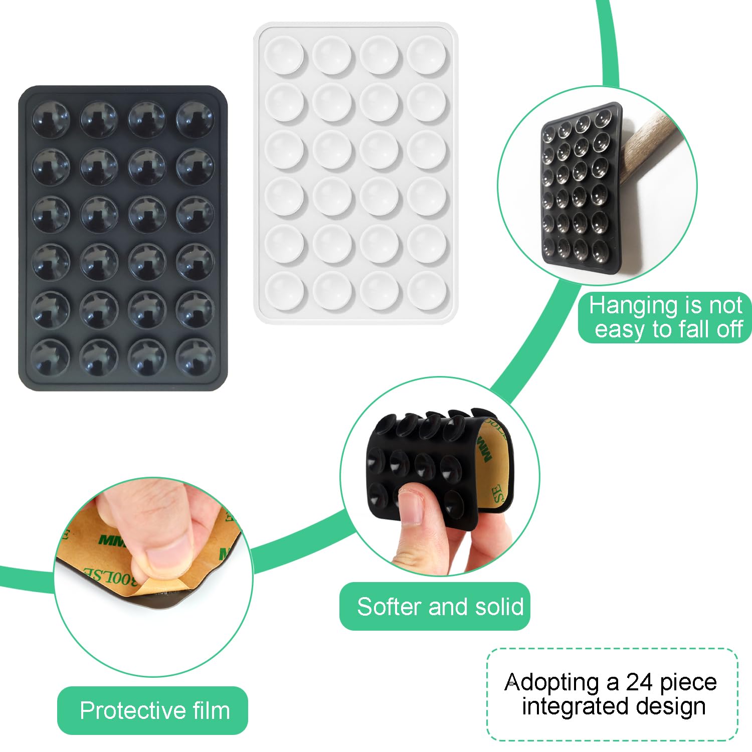 iLamvie 2-Pack Phone Suction Pad - Wall Mount Sticky Holder for Phones (Black & White) - Home & Office Use