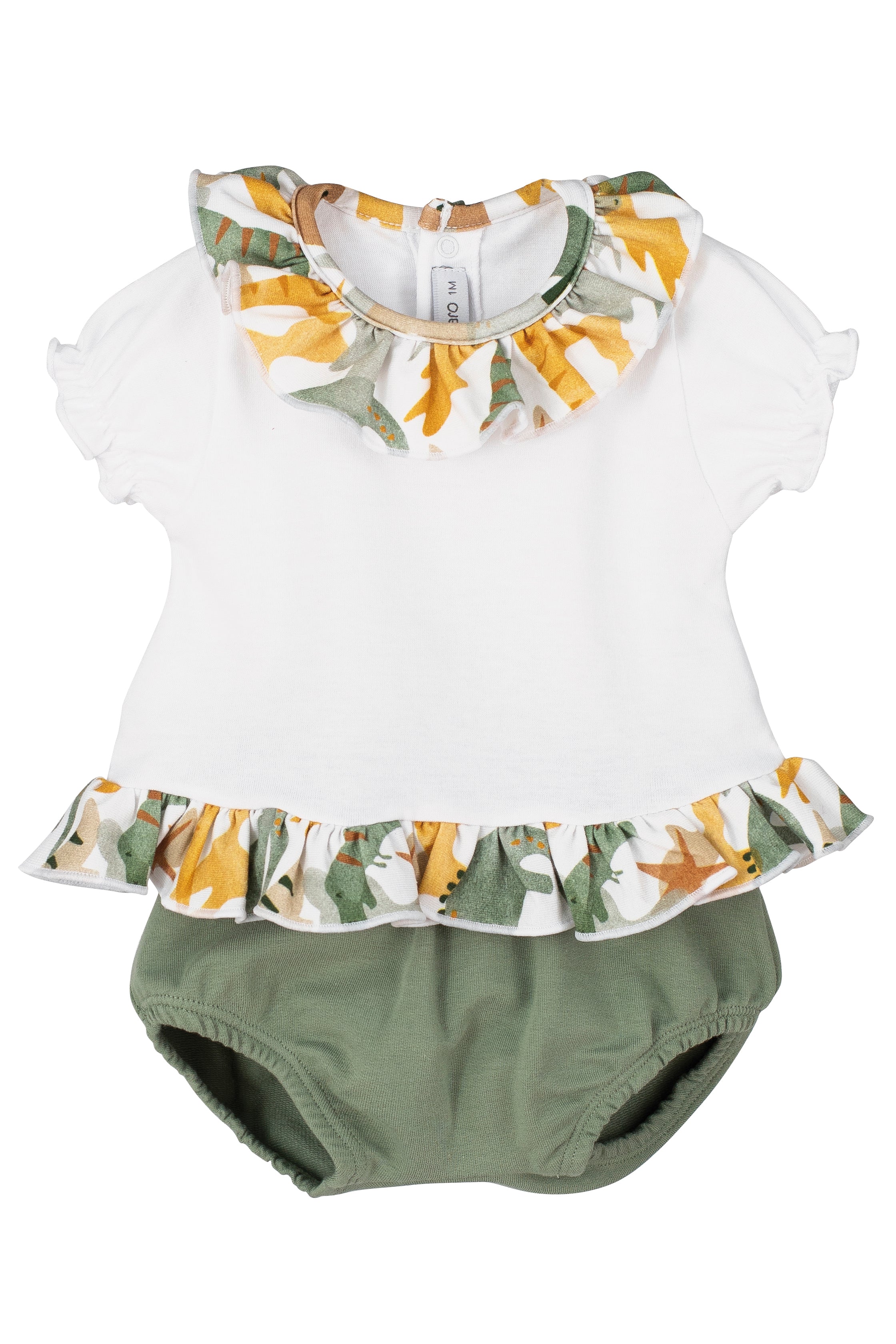 Eliana Dinosaur Print Blouse & Bloomers Set - Cute Dinosaur Pattern Baby Girl Outfit for Photoshoot, Birthday Party & Casual Wear