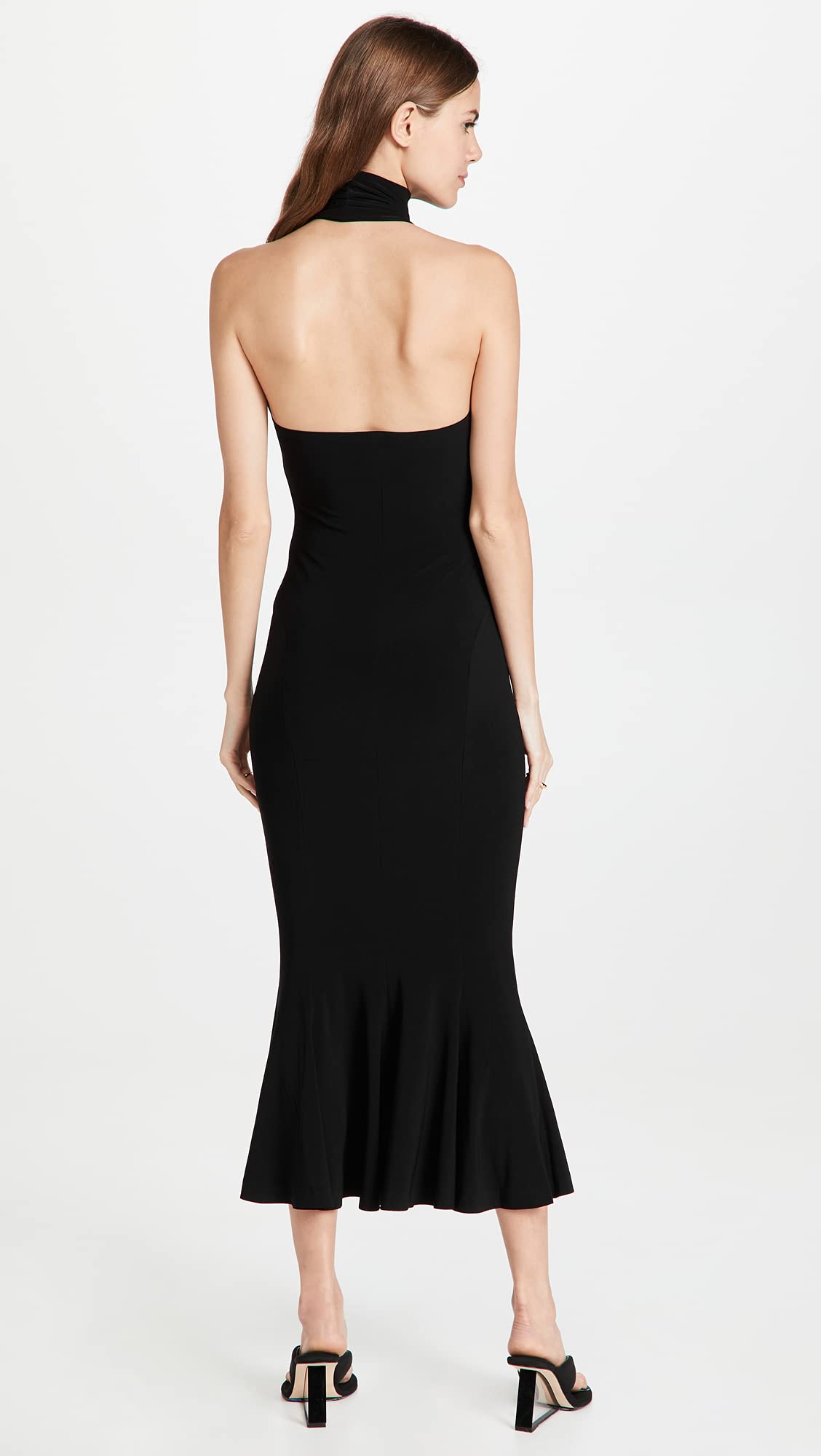 Norma Kamali Women's Halter Neck Turtle Neckline Fishtail Evening Dress - Elegant Formal Gown for Cocktail Parties, Weddings & Special Occasions