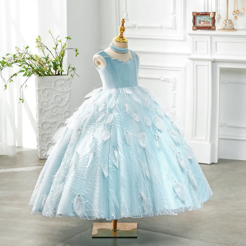 Royal Blue A-Line Princess Flower Girl Dress with Lace & Tulle - Perfect for Weddings, Pageants & Special Occasions