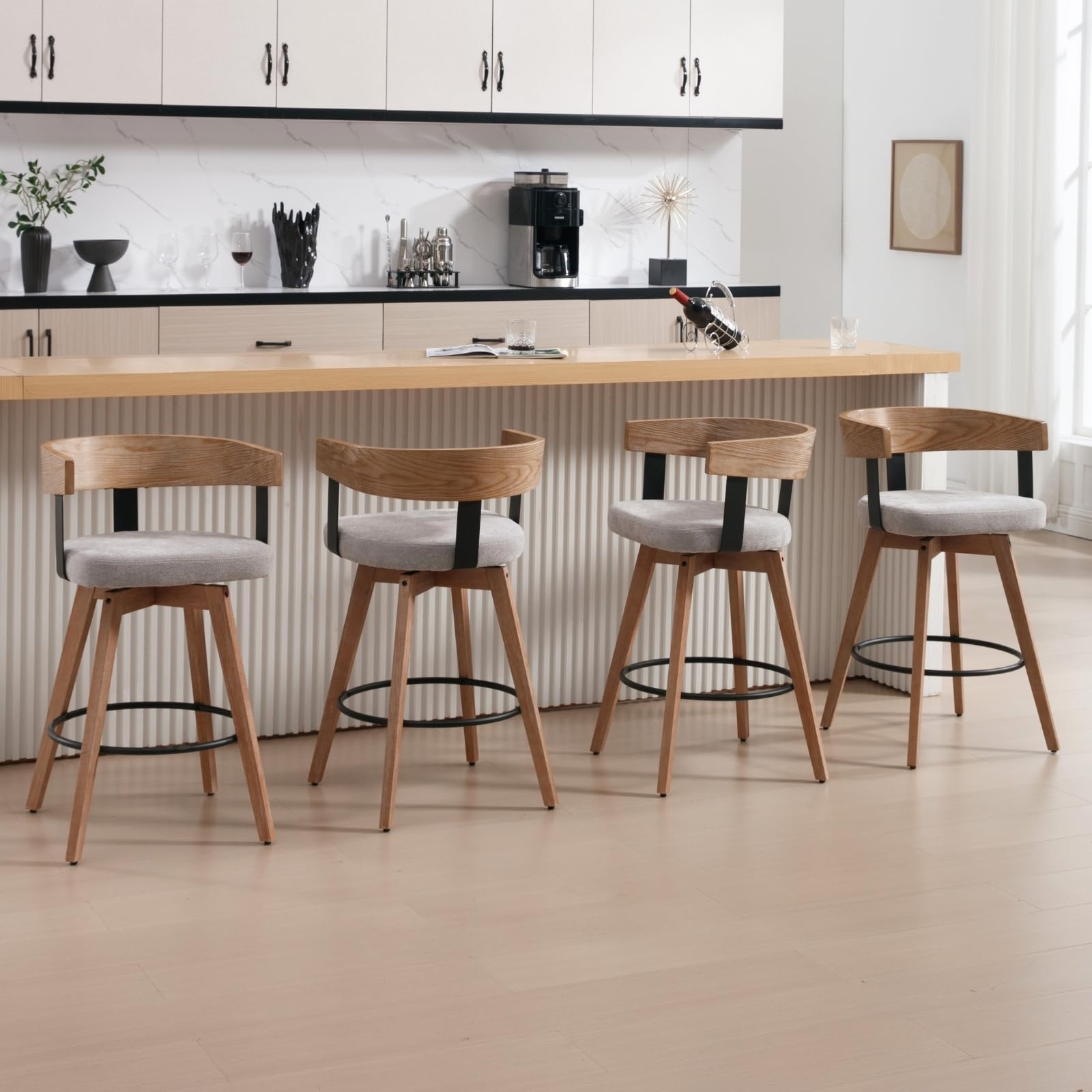 Modern Grey Linen Swivel Bar Stools Set of 3 - 26