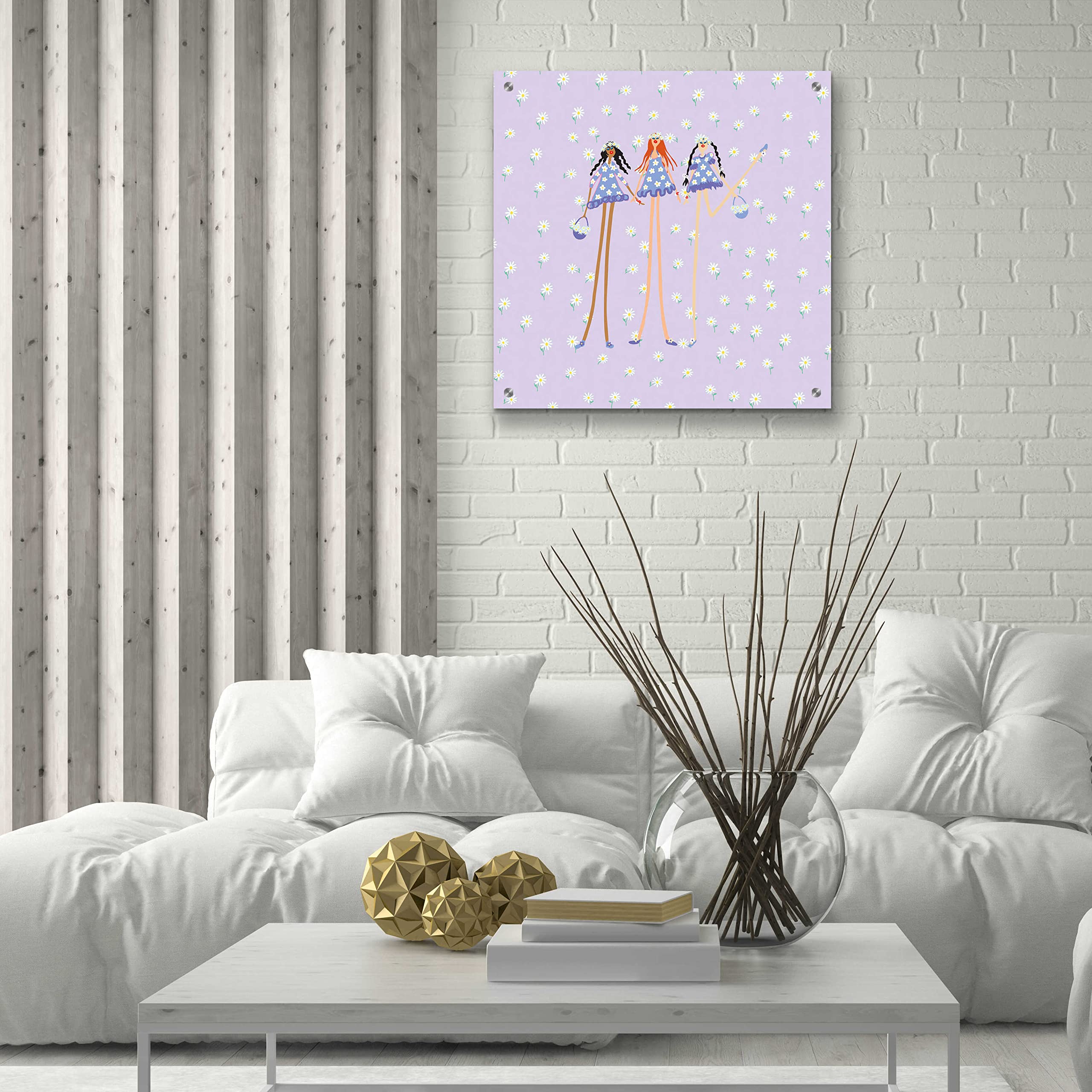 Epic Art 'Flower Girls' by Caroline Benchétrit - 24x24 Inch Acrylic Glass Wall Art Painting, Modern Home Decor for Living Room, Bedroom & Office