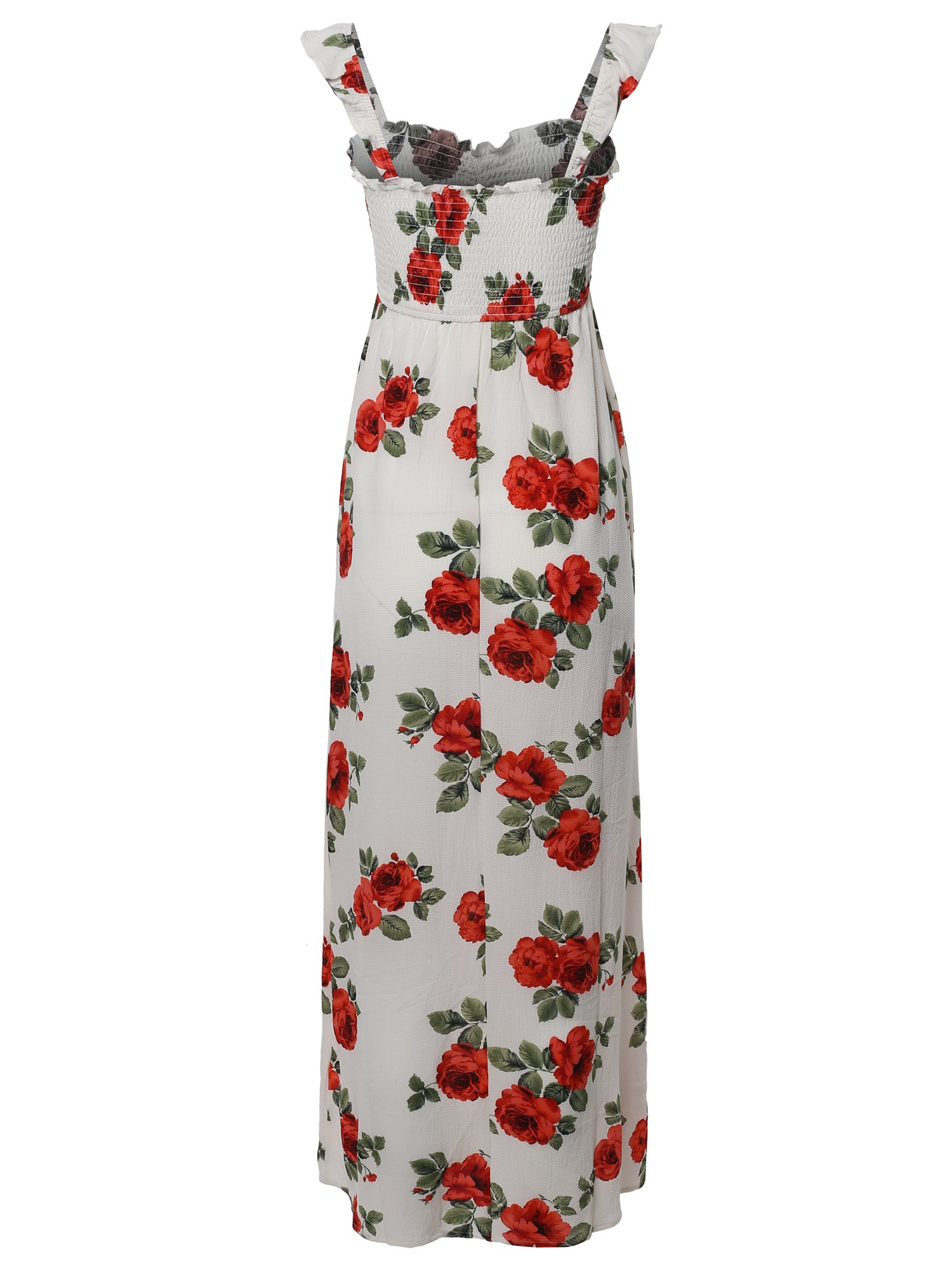 Emma Women's Floral Crepe Smocked Maxi Dress with Ruffled Straps - Elegant Rose Print Long Dress for Weddings, Parties & Summer Vacations