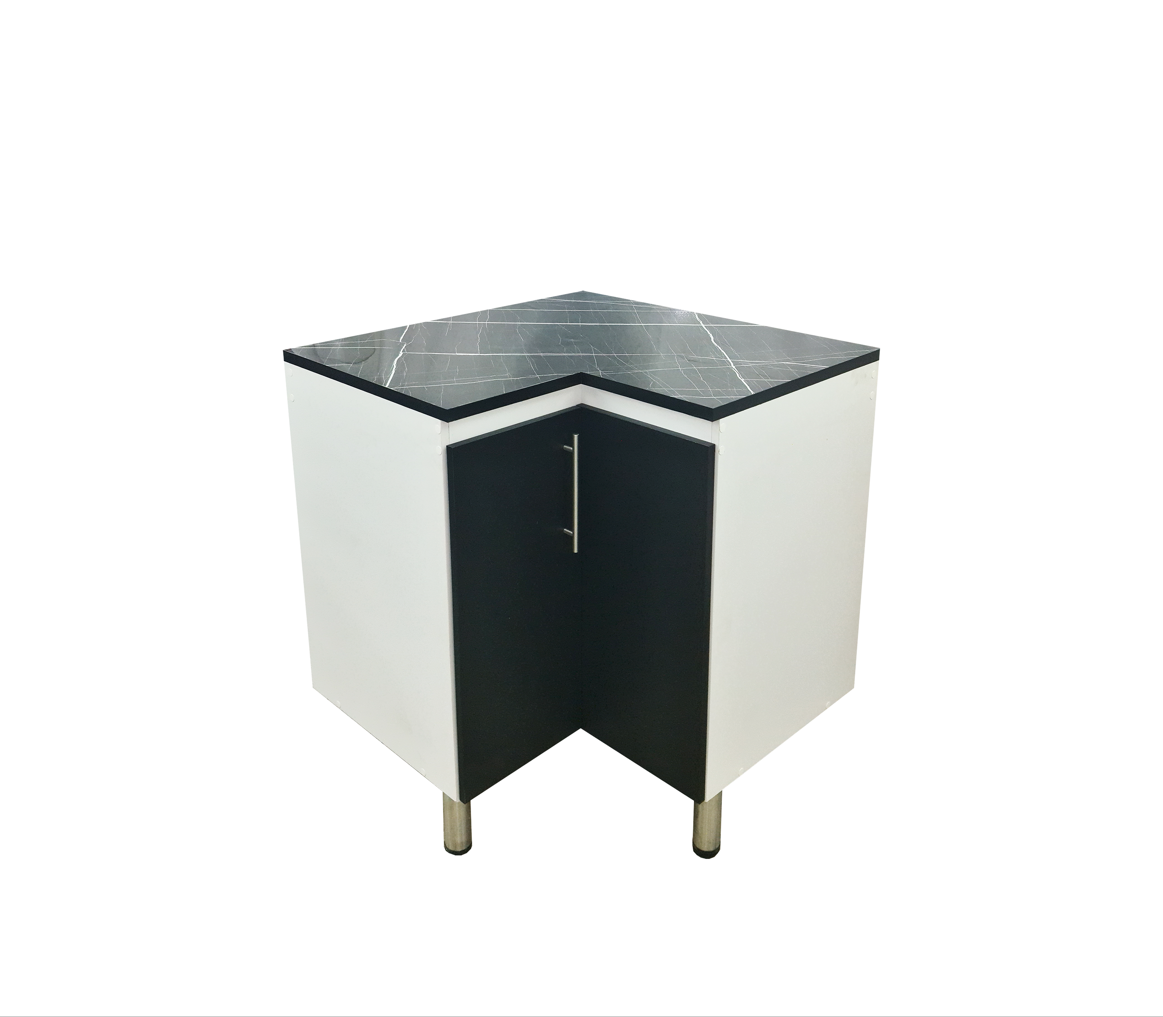 Corner Kitchen Cabinet with 2 Doors & Marble-Patterned PVC Top - Space-Saving Storage for Small Kitchens & Apartments | Durable & Stylish Home Organization Solution