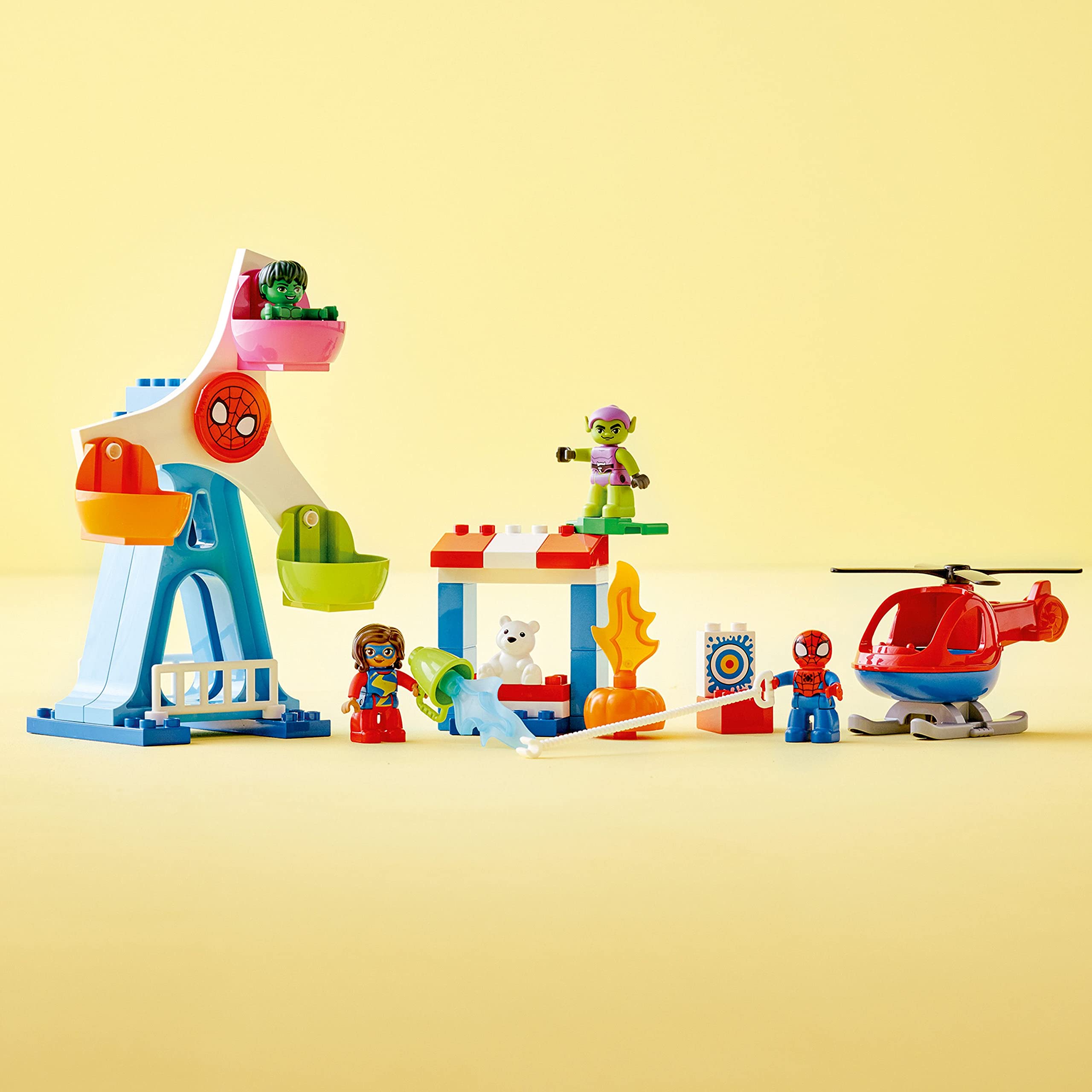 LEGO DUPLO Marvel Spider-Man & Friends: Funfair Adventure 10963 Building Toy Set with Helicopter, Spidey & Hulk Figures – Interactive Fairground Playset for Toddlers, Boys & Girls Ages 2+ – Creative Play, Birthday Gift & Early Learning Activity