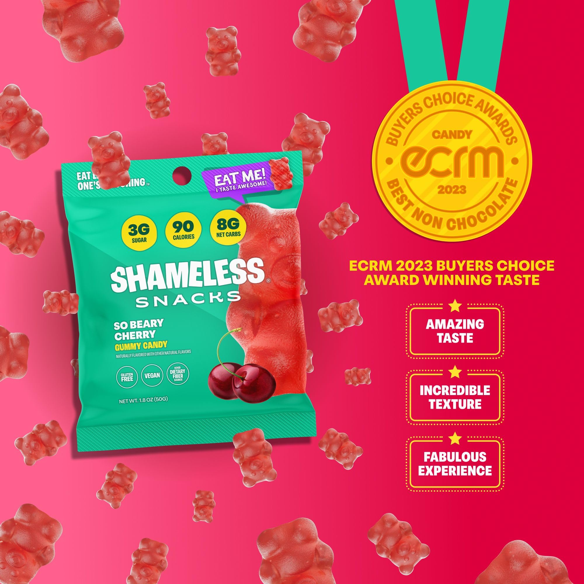 Healthy Low Calorie Keto Snacks - Sugar Free Gluten Free Gummy Candy (6 Pack So Beary Cherry) | Perfect for Weight Loss, Keto Diet & On-the-Go Snacking