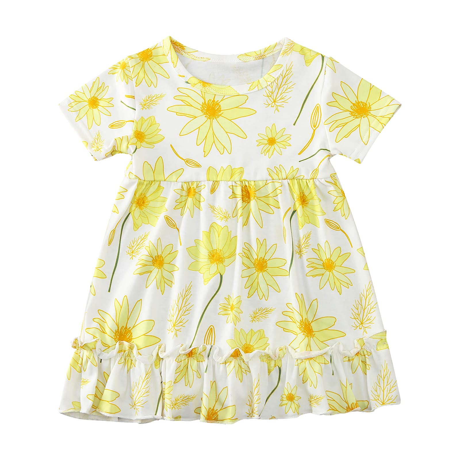 Toddler Girls Flutter Sleeve Floral Print Casual Dress - Summer Baby Princess Party Outfit for Birthday, Photo Shoot & Special Occasions
