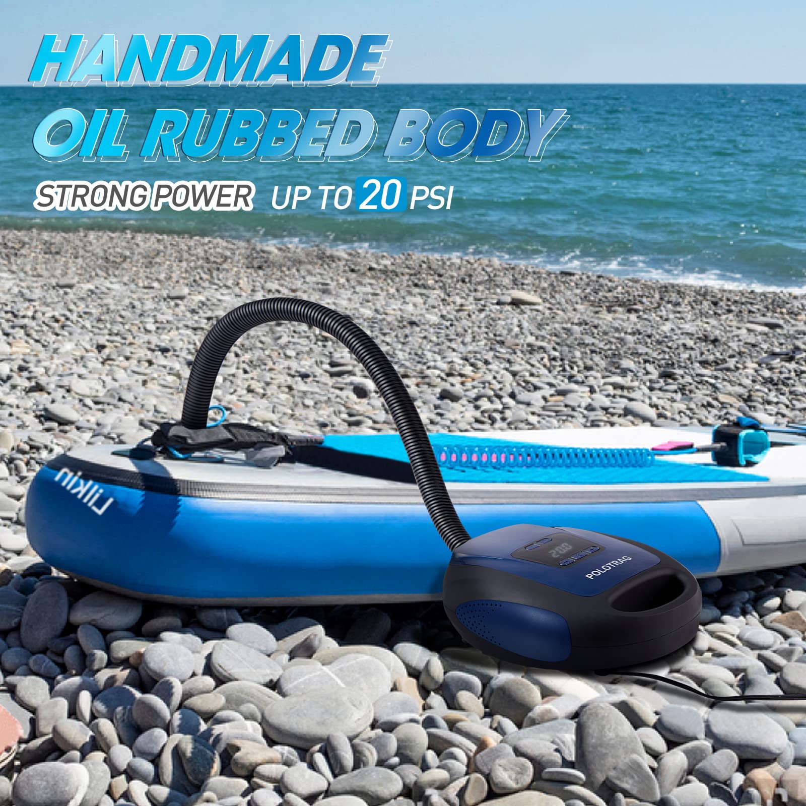 **Professional 20 PSI SUP Electric Pump - Portable Air Compressor with Auto-Off & Deflation Function, 12V DC Car Adapter for Inflatable Paddle Boards, Kayaks, Boats - Perfect for Beach, Lake & Outdoor Water Sports**