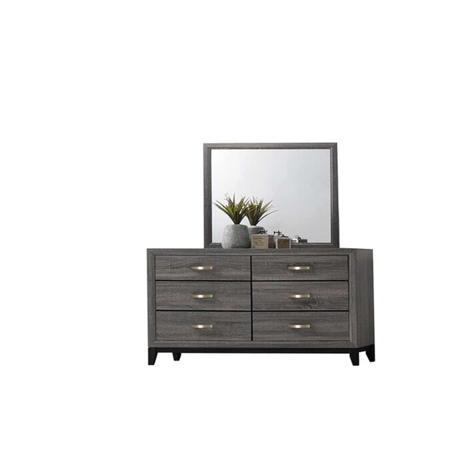 4Pcs Queen Size Solid Wood Bedroom Furniture Set with Headboard & Footboard - Includes Nightstand, Dresser & Mirror in Gray - Perfect for Modern Master Bedroom & Guest Room Decor