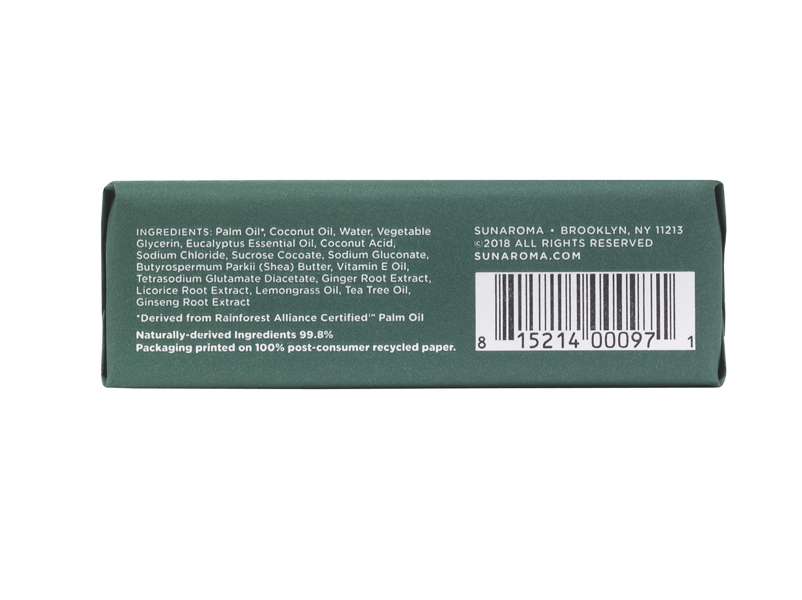 Sunaroma Eucalyptus Tea Tree Oil & Ginger Soap Bar - Natural Antibacterial & Aromatherapy for Skin Care, Relaxation & Stress Relief - Perfect for Shower, Bath & Spa Use (1 Pack)