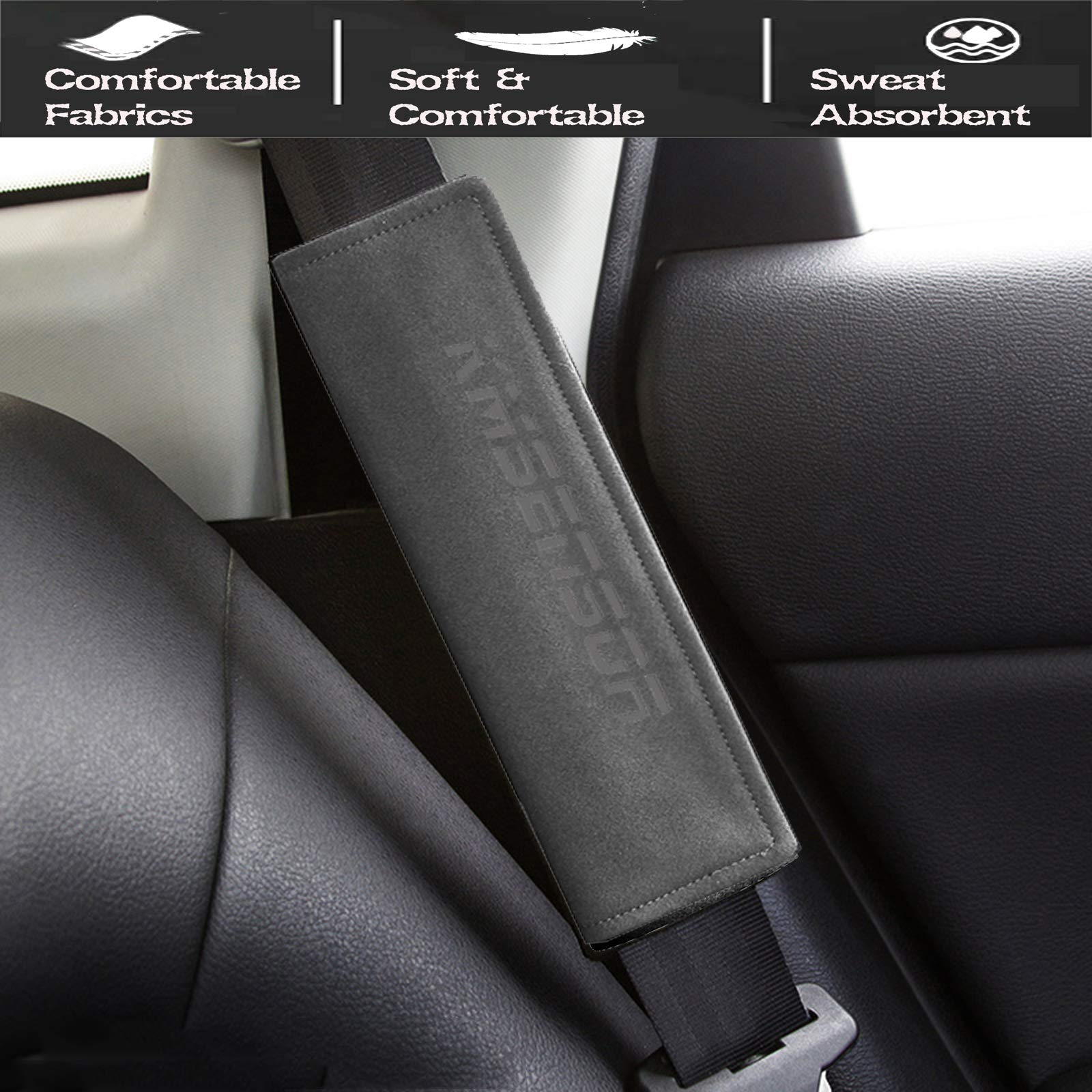 Premium Suede Leather Car Seat Belt Shoulder Protector Pads - 2 Pack Grey PU Nylon Cushion for Comfortable Driving | Shoulder Strap Covers for Seat Belts, Backpacks & Harnesses | Perfect for Long Commutes, Road Trips & Daily Driving