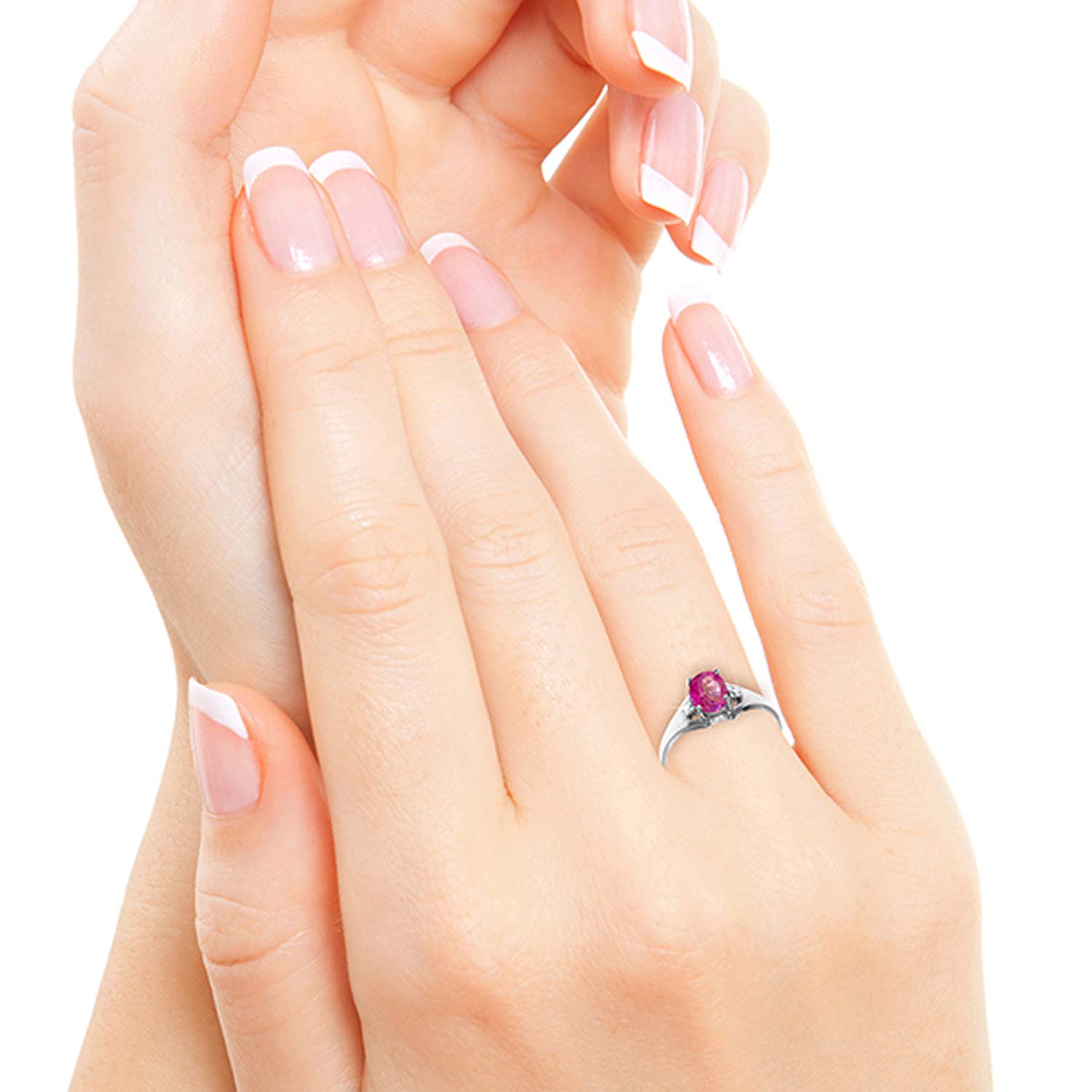 14K Solid White Gold Ring with 0.76 CTW Natural Diamonds & Pink Topaz - Galaxy Gold GG Elegant Jewelry for Engagement, Anniversary & Special Occasions