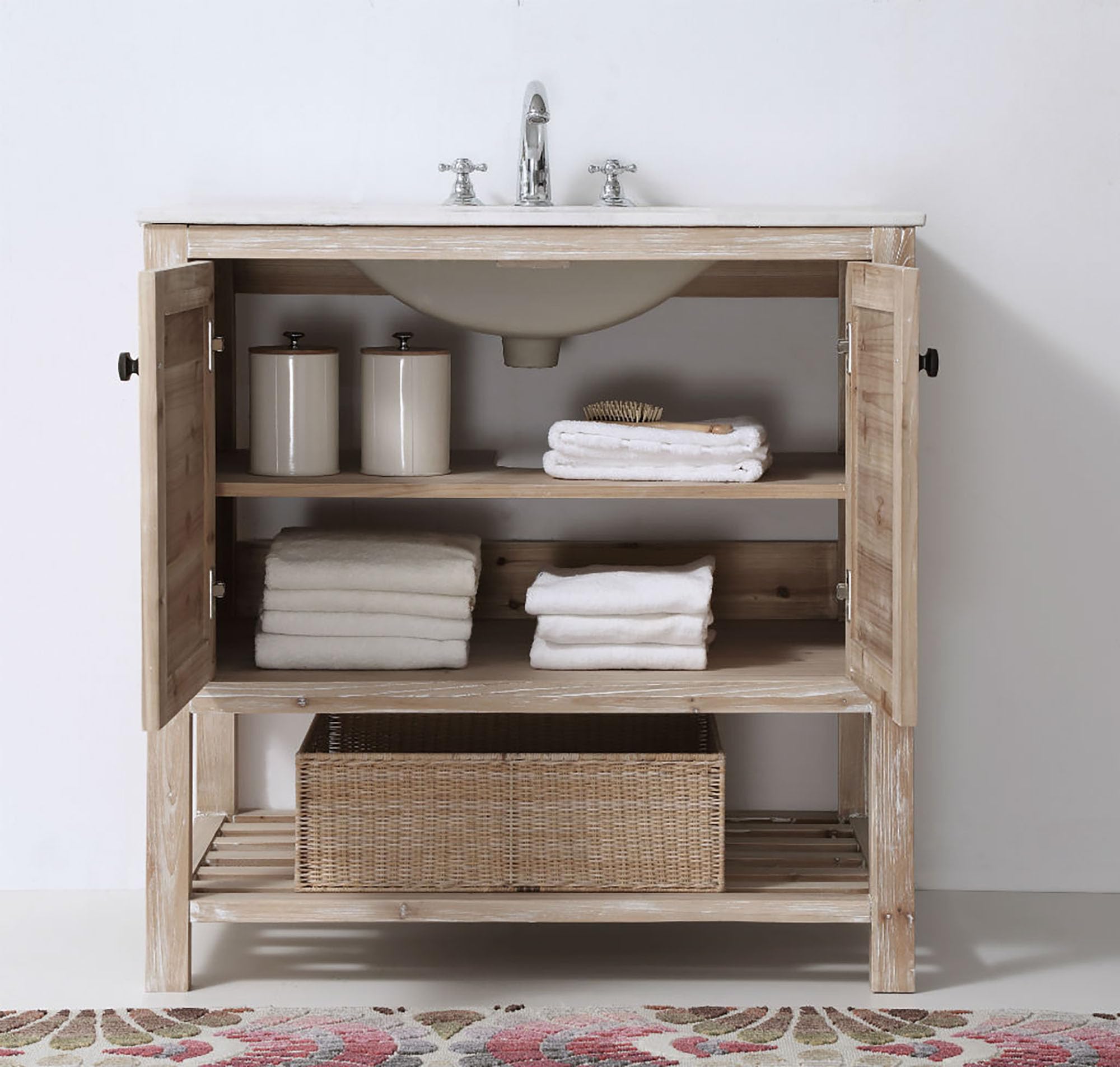 Legion Furniture WH5136 36-Inch White Wash Bathroom Vanity with Sink - Modern Farmhouse Style for Small Bathrooms & Powder Rooms