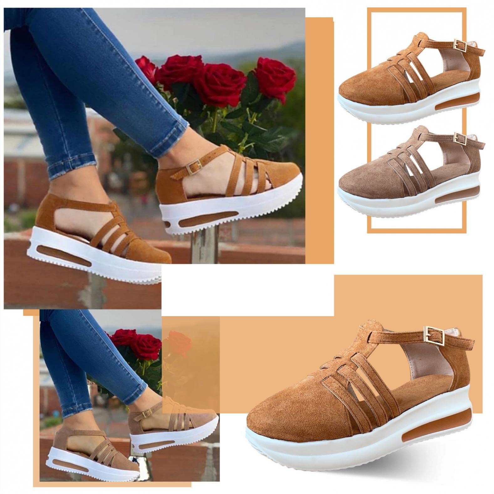 Gibobby Women's Platform Sandals with Straps - Casual Summer Closed Toe Espadrille Wedge Shoes for Beach, Vacation & Everyday Wear