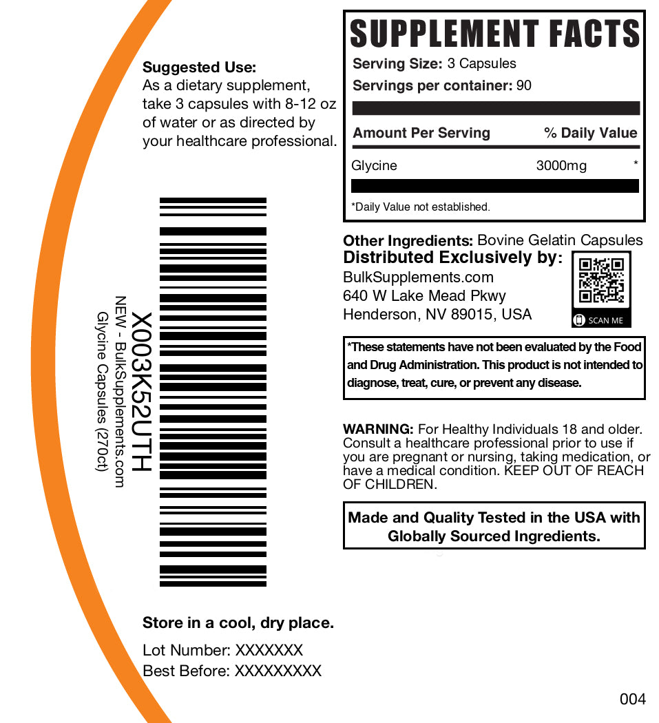 Glycine Capsules 1000mg - Pure Amino Acid Supplement for Sleep, Stress Relief & Cognitive Support - Vegan & Non-GMO - Supports Muscle Recovery & Relaxation (Use for Better Sleep, Workout Recovery & Daily Wellness)